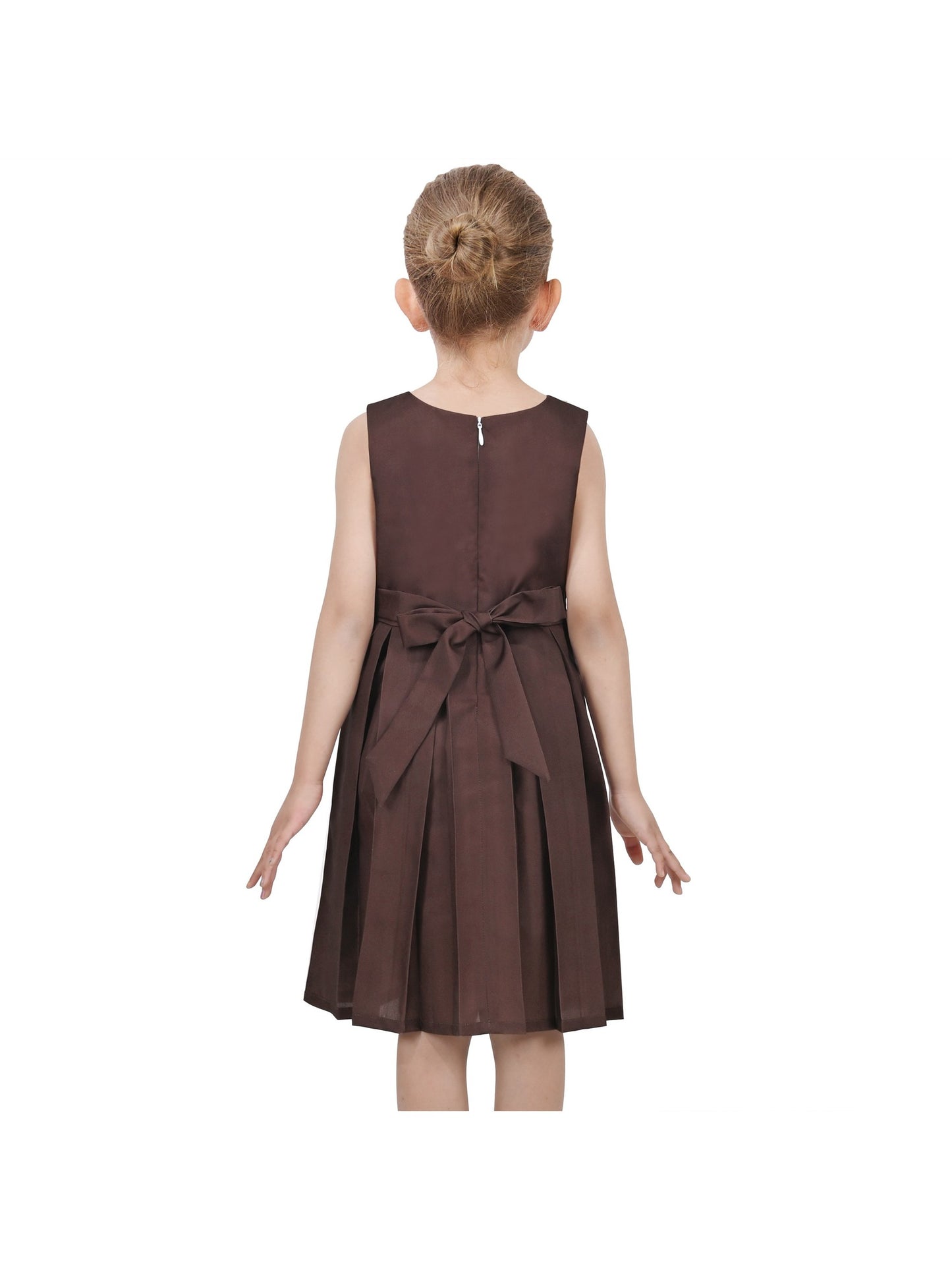 Girls Dress Color Block Contrast Bow Tie Everyday Party Brown