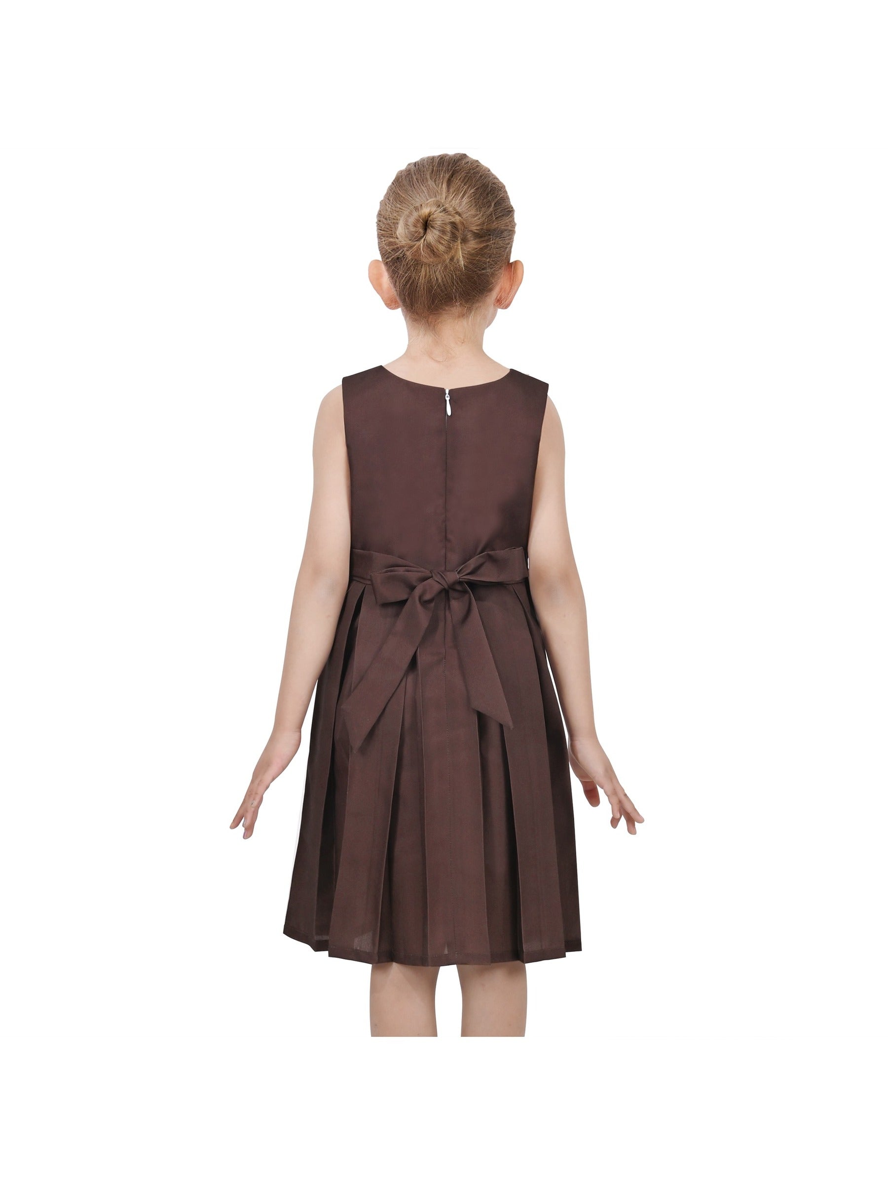 Girls Dress Color Block Contrast Bow Tie Everyday Party Brown