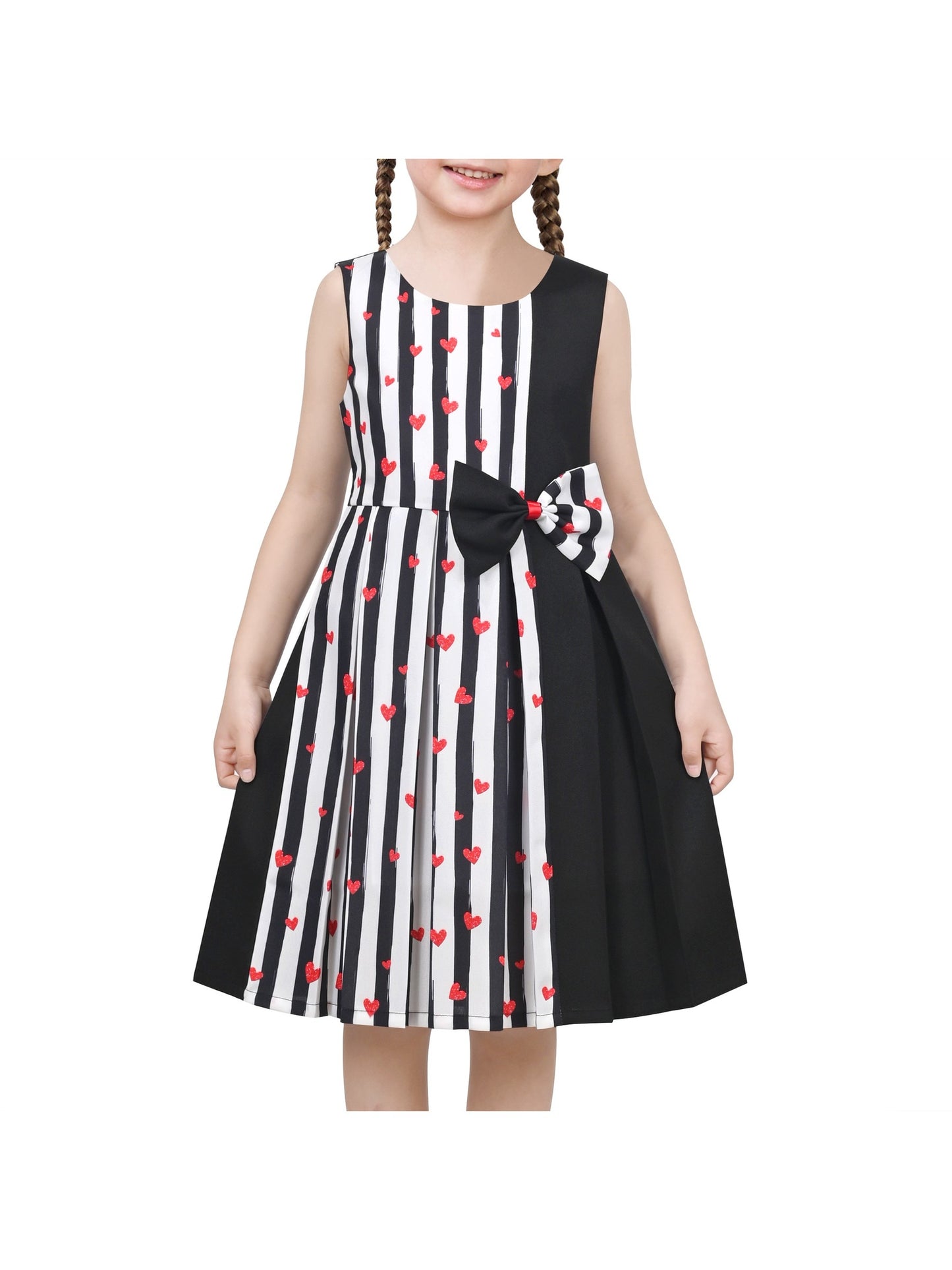 Girls Dress Color Block Contrast Bow Tie Everyday Party Black