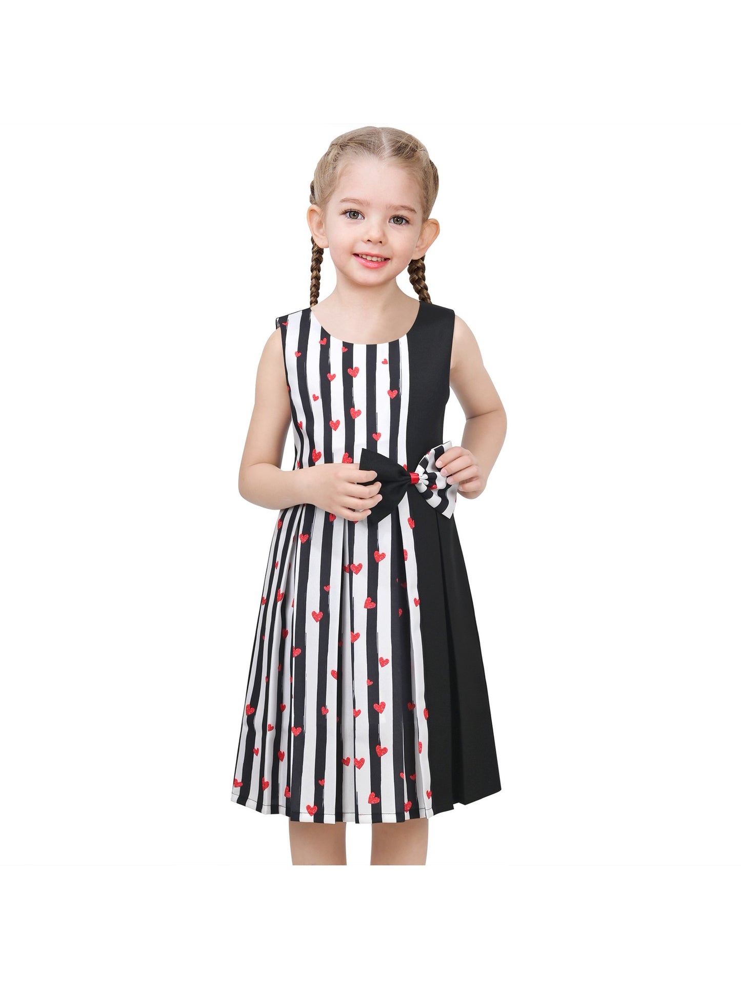 Girls Dress Color Block Contrast Bow Tie Everyday Party Black