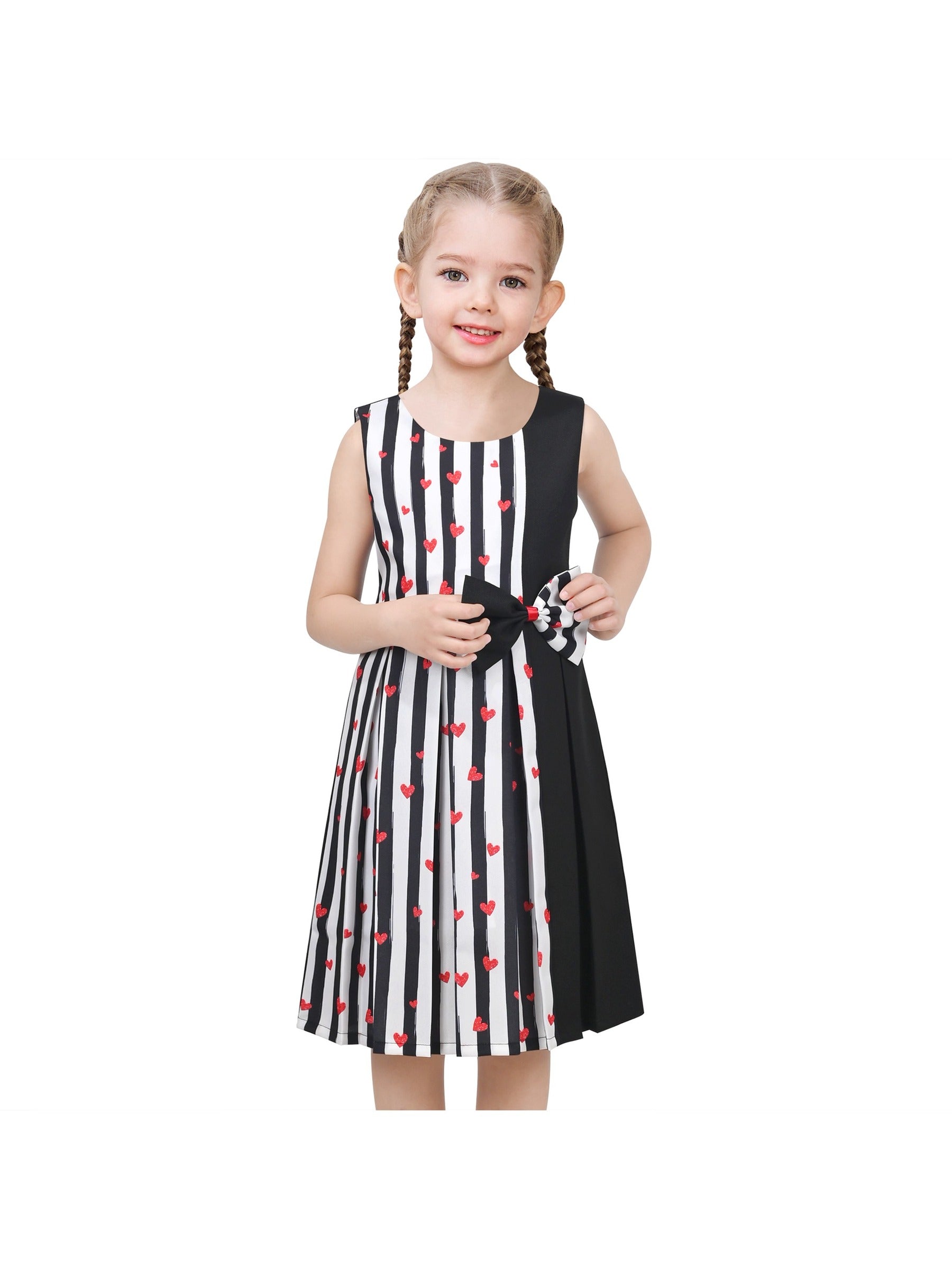 Girls Dress Color Block Contrast Bow Tie Everyday Party Black