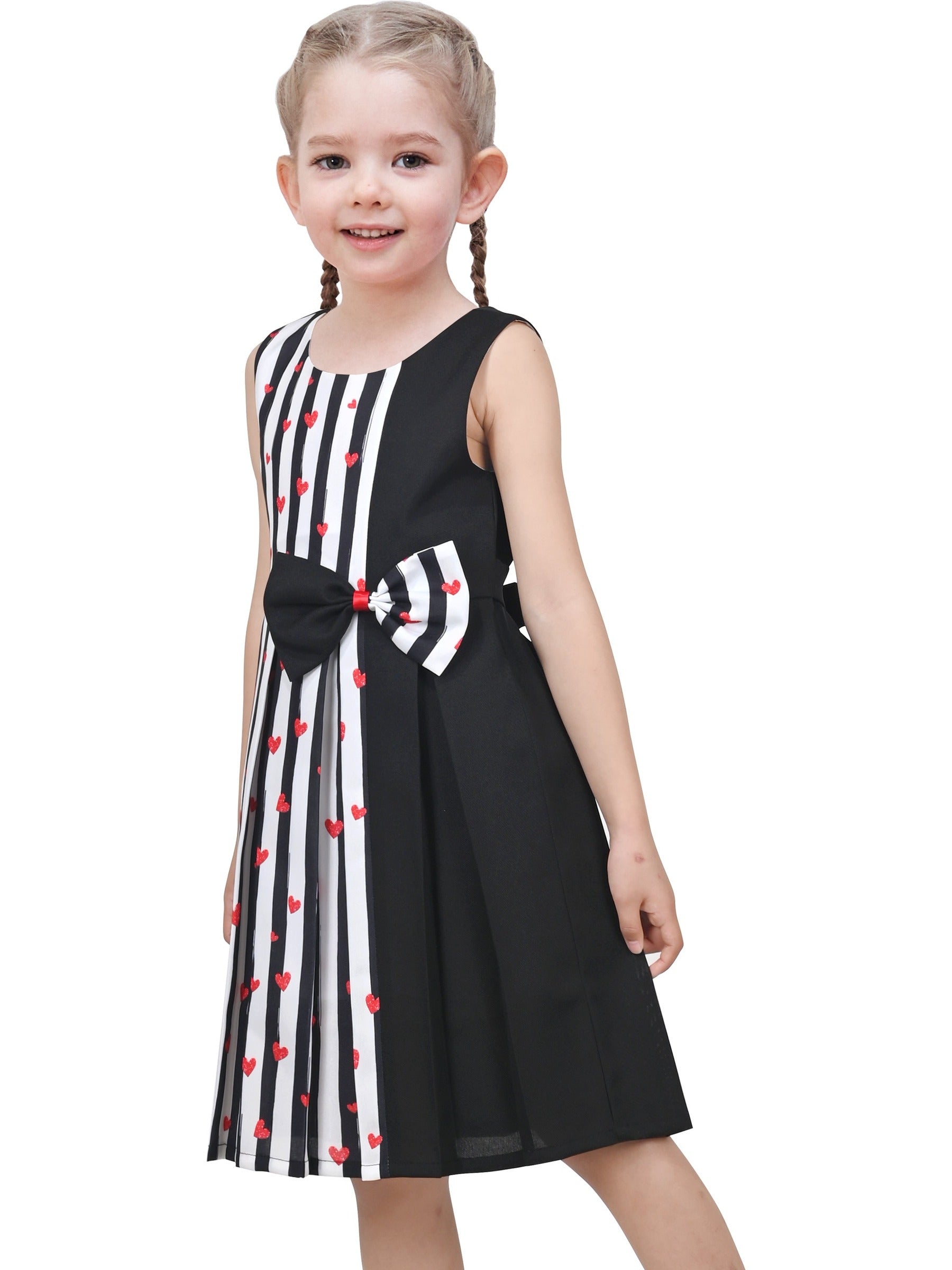 Girls Dress Color Block Contrast Bow Tie Everyday Party Black