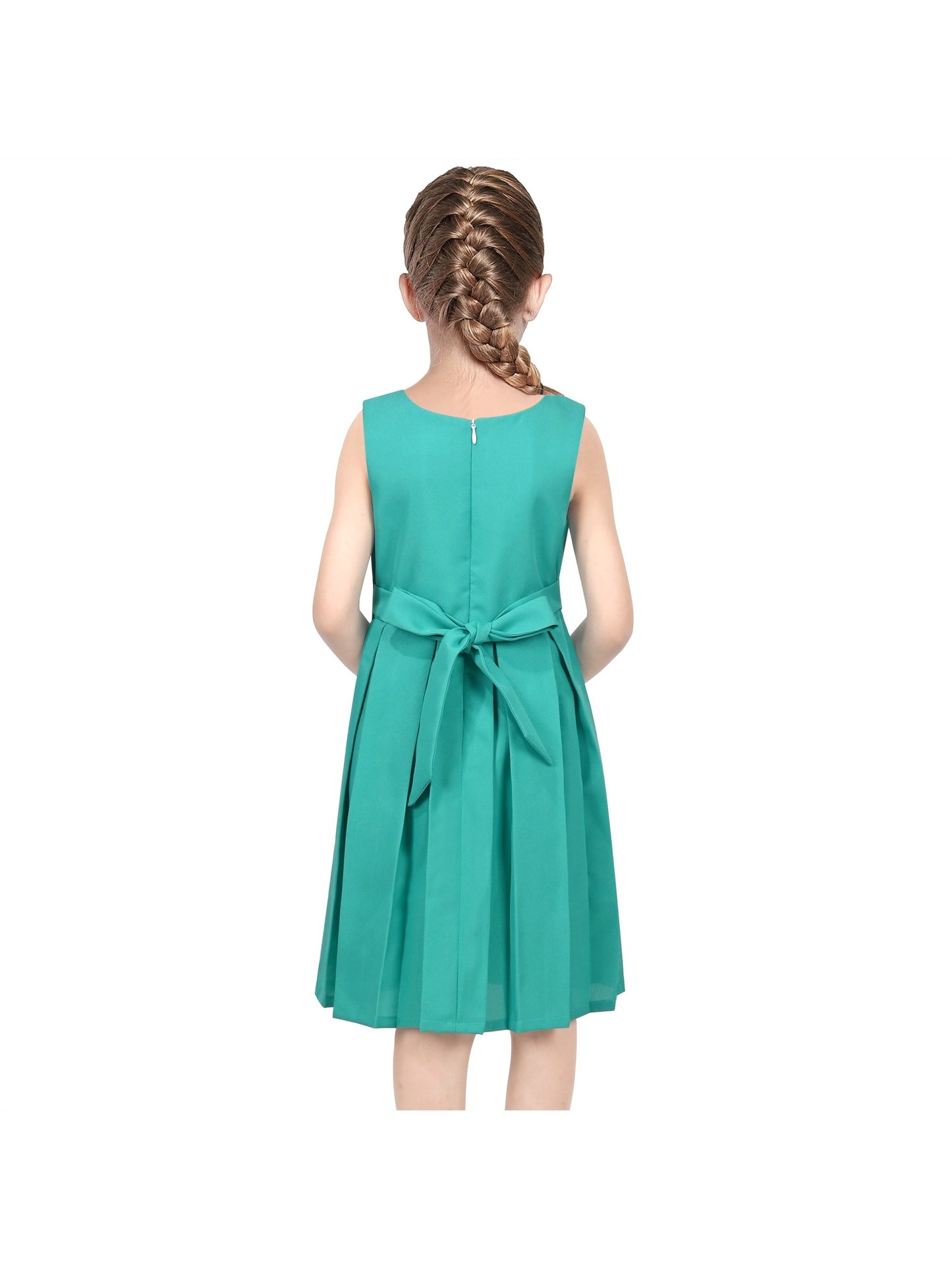 Girls Dress Color Block Contrast Bow Tie Everyday Party Green
