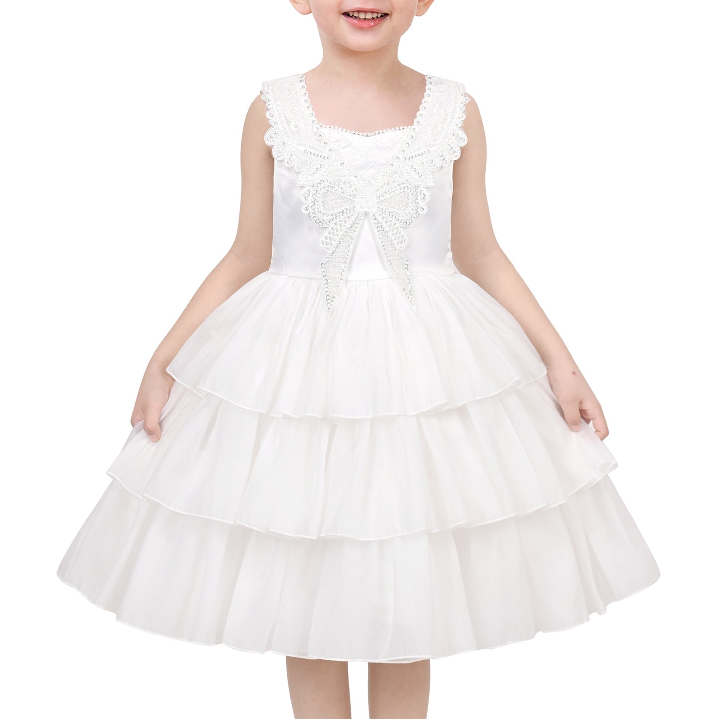 Flower Girls Dress White Wedding Pageant Bridesmaid Gown White