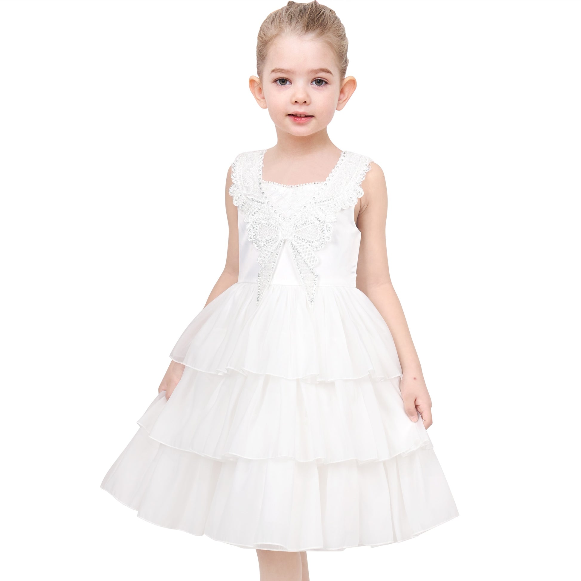 Flower Girls Dress White Wedding Pageant Bridesmaid Gown White