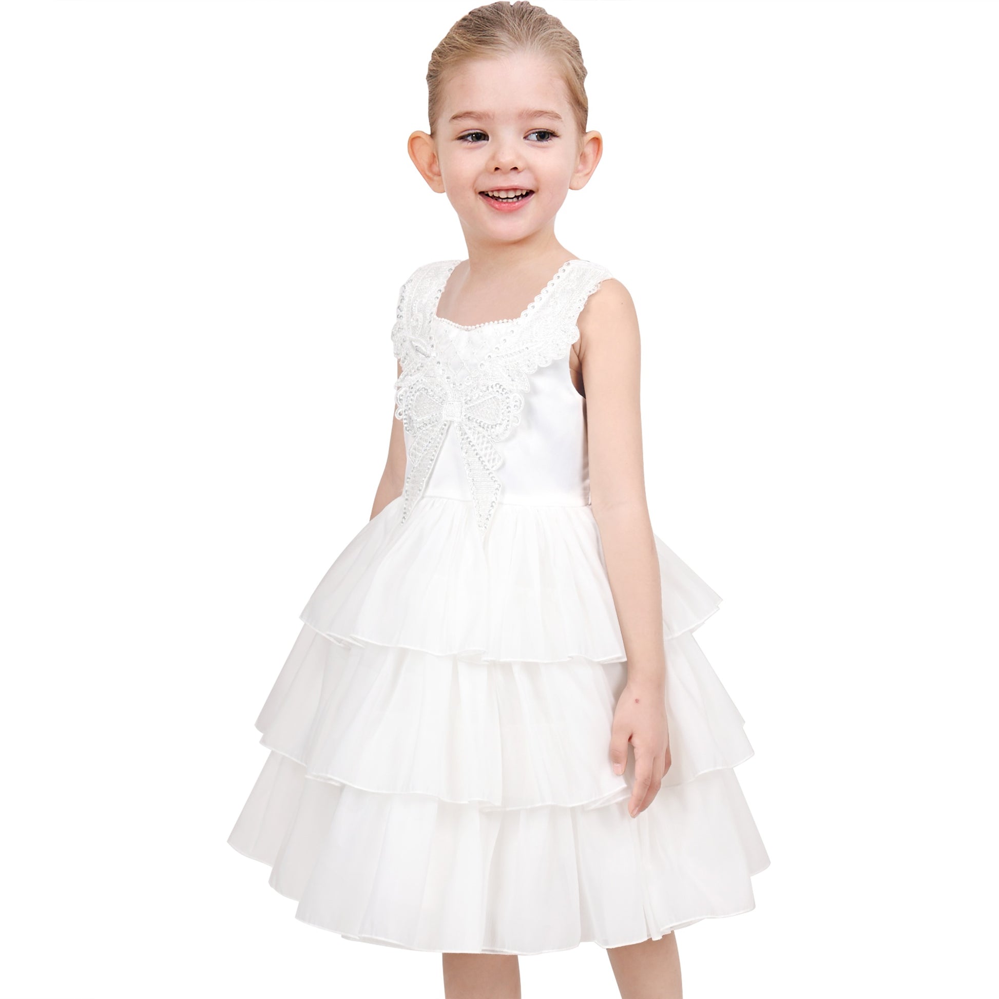 Flower Girls Dress White Wedding Pageant Bridesmaid Gown White