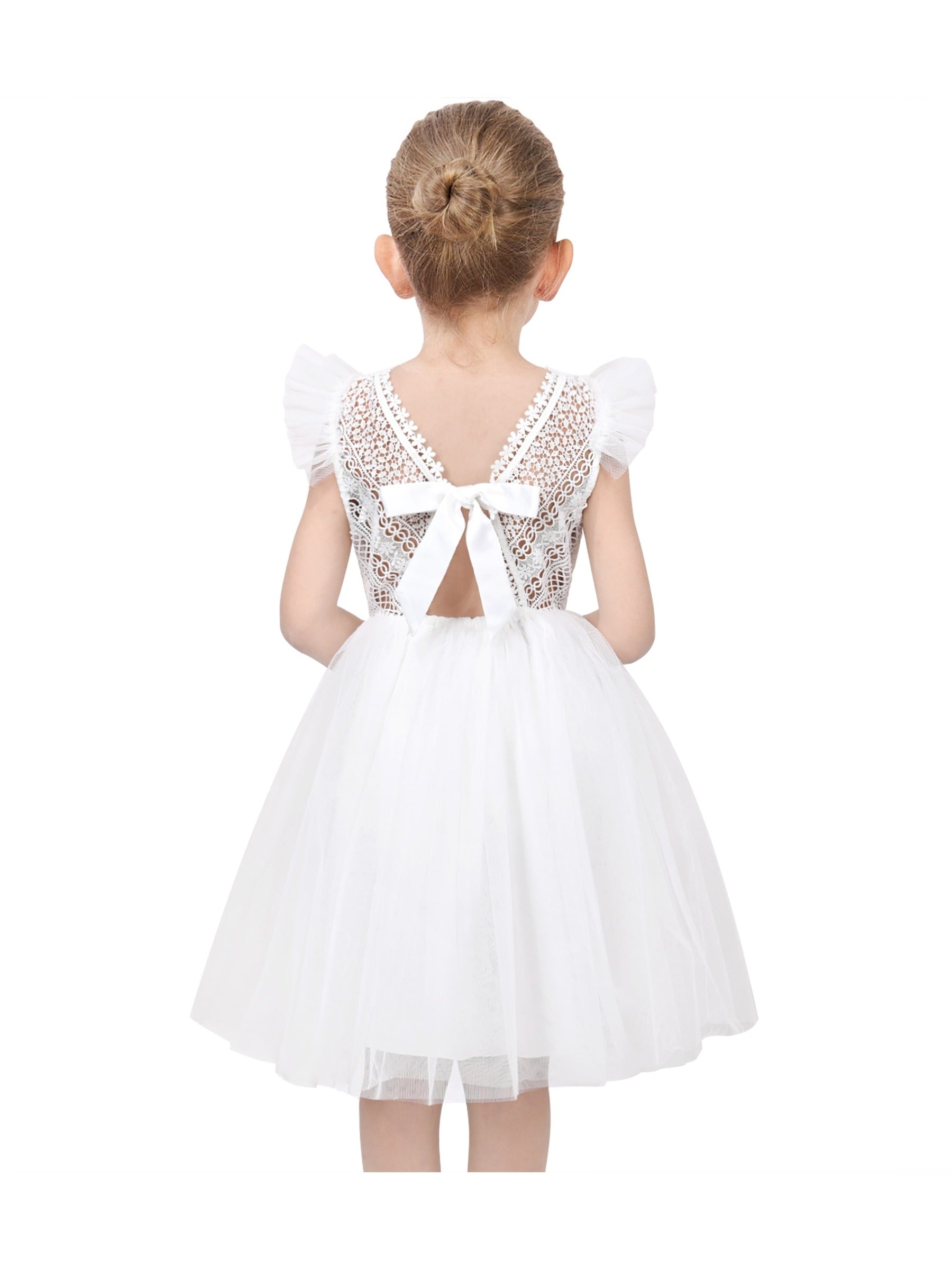 Flower Girls Dress White Wedding Pageant Bridesmaid Gown White