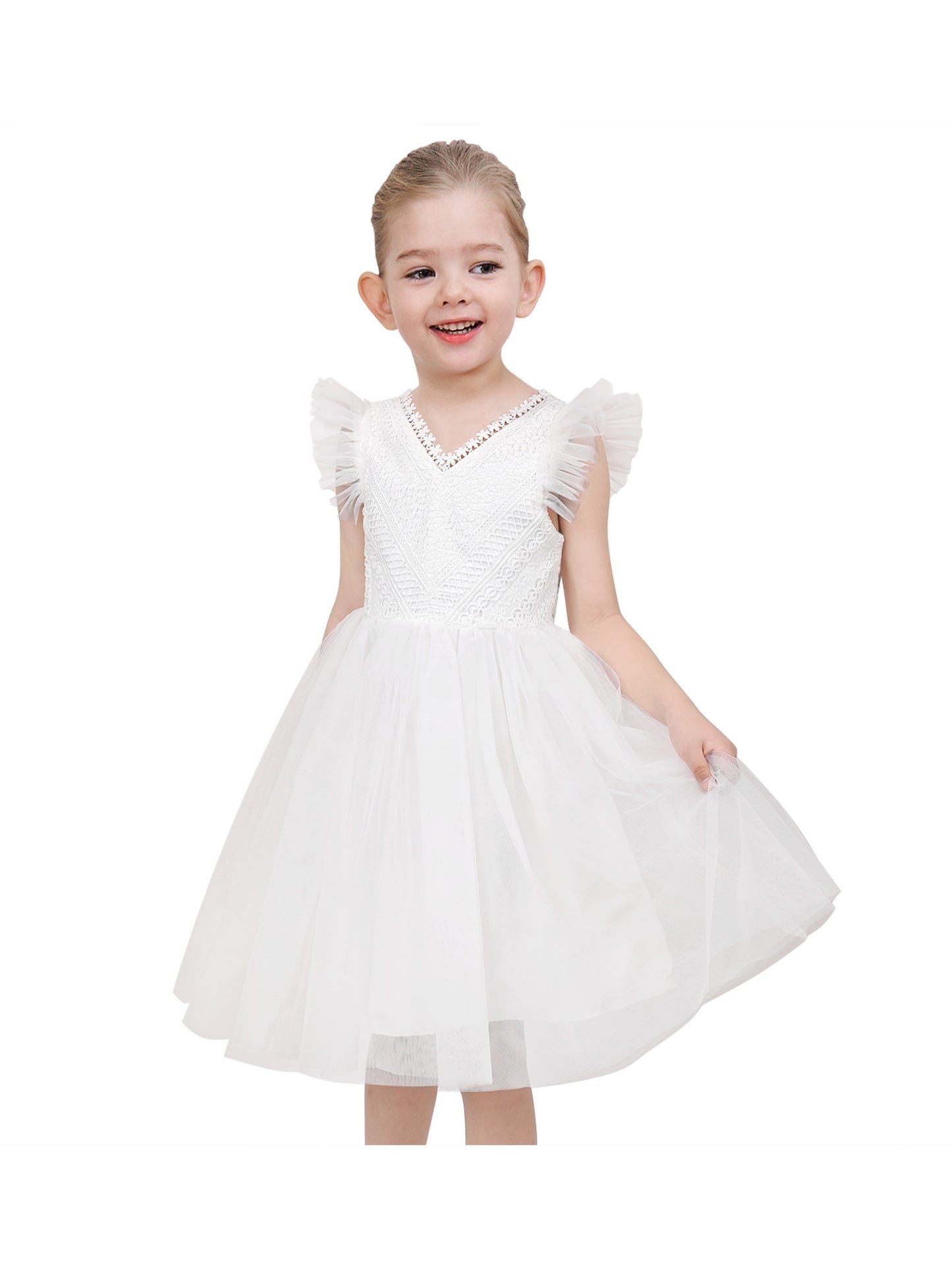 Flower Girls Dress White Wedding Pageant Bridesmaid Gown White
