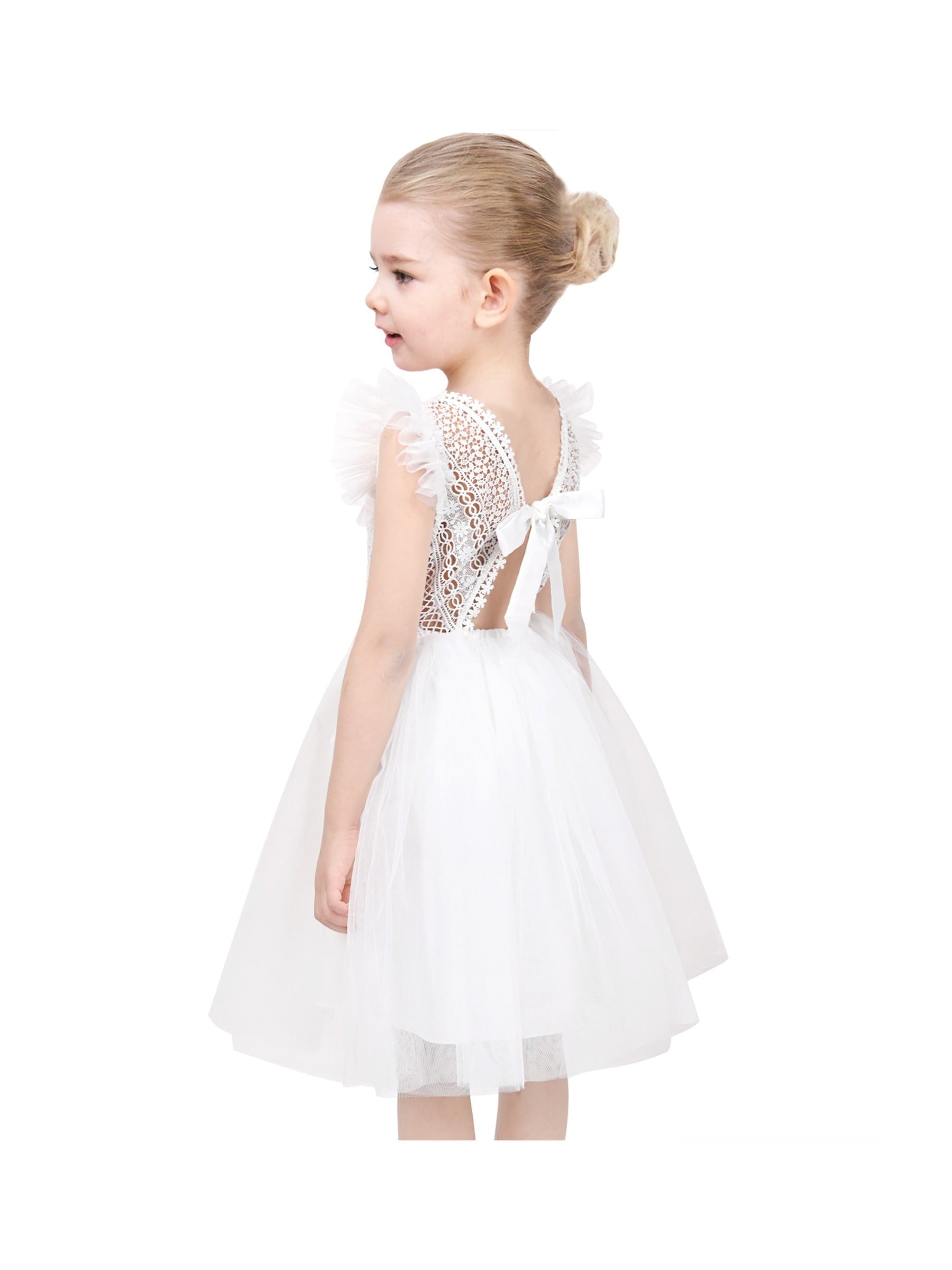 Flower Girls Dress White Wedding Pageant Bridesmaid Gown White