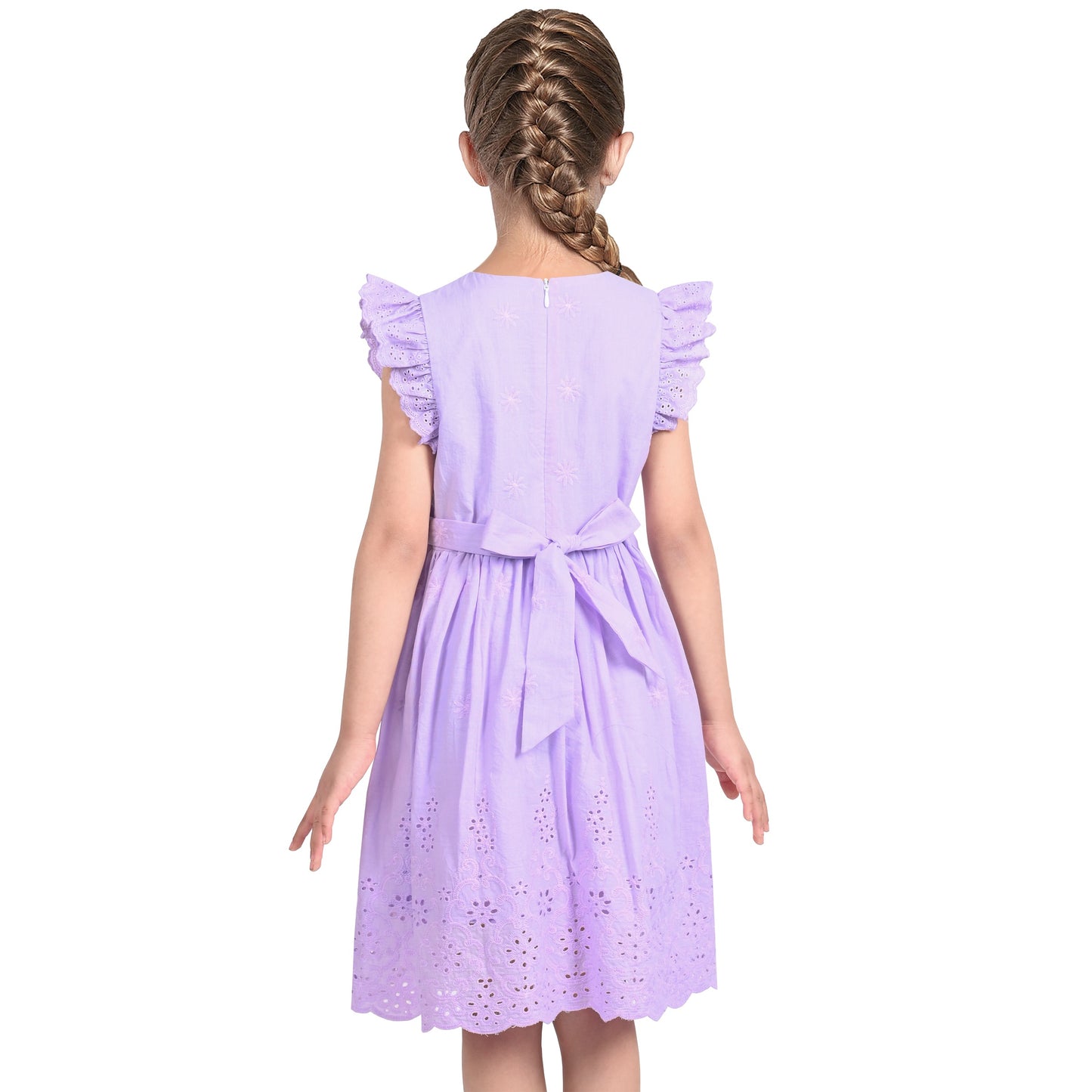 Girls Dress Royal Blue Front Button Swing Lace Flying Sleeve Vintage Purple