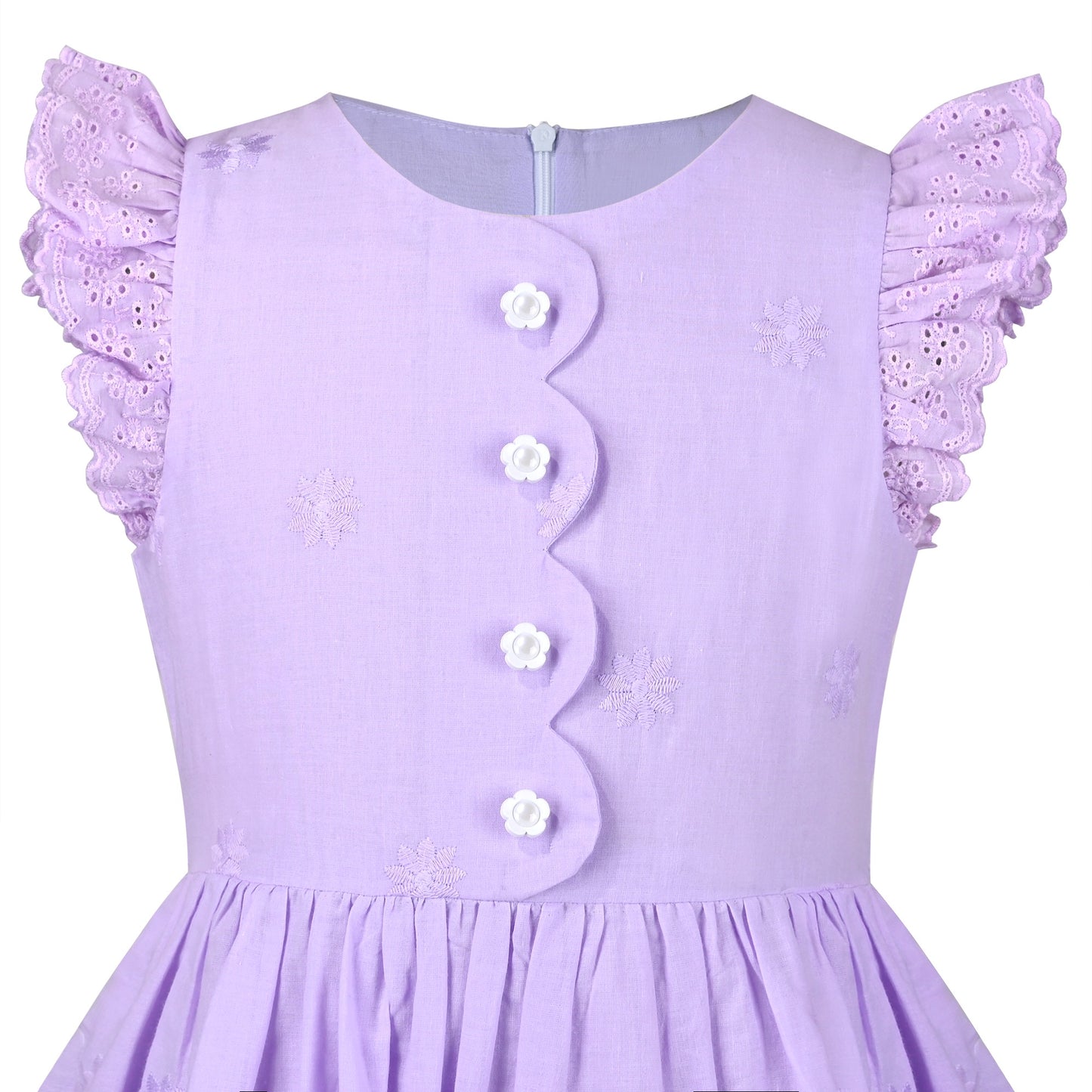 Girls Dress Royal Blue Front Button Swing Lace Flying Sleeve Vintage Purple