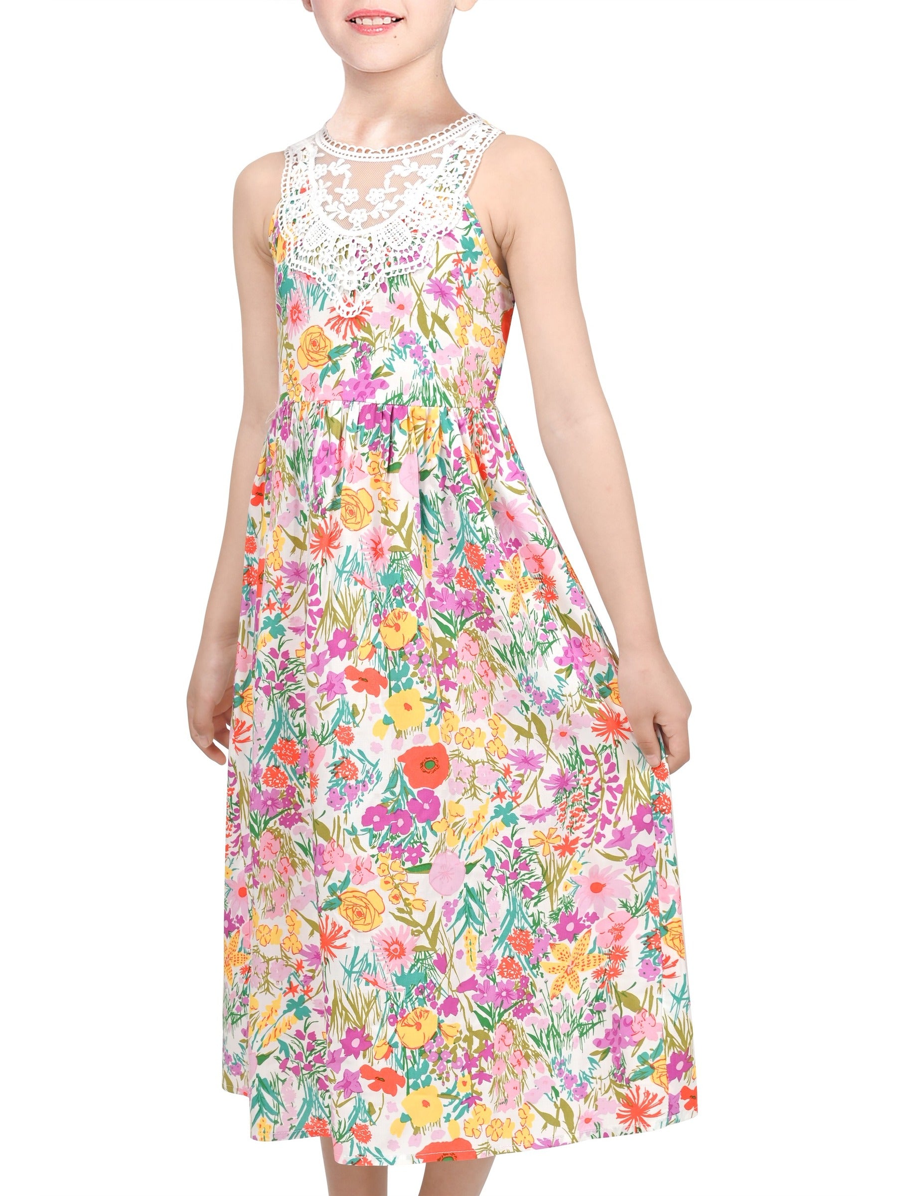 Girls Dress Tie Back Blue Butterfly Casual Dress Party Multi-Color