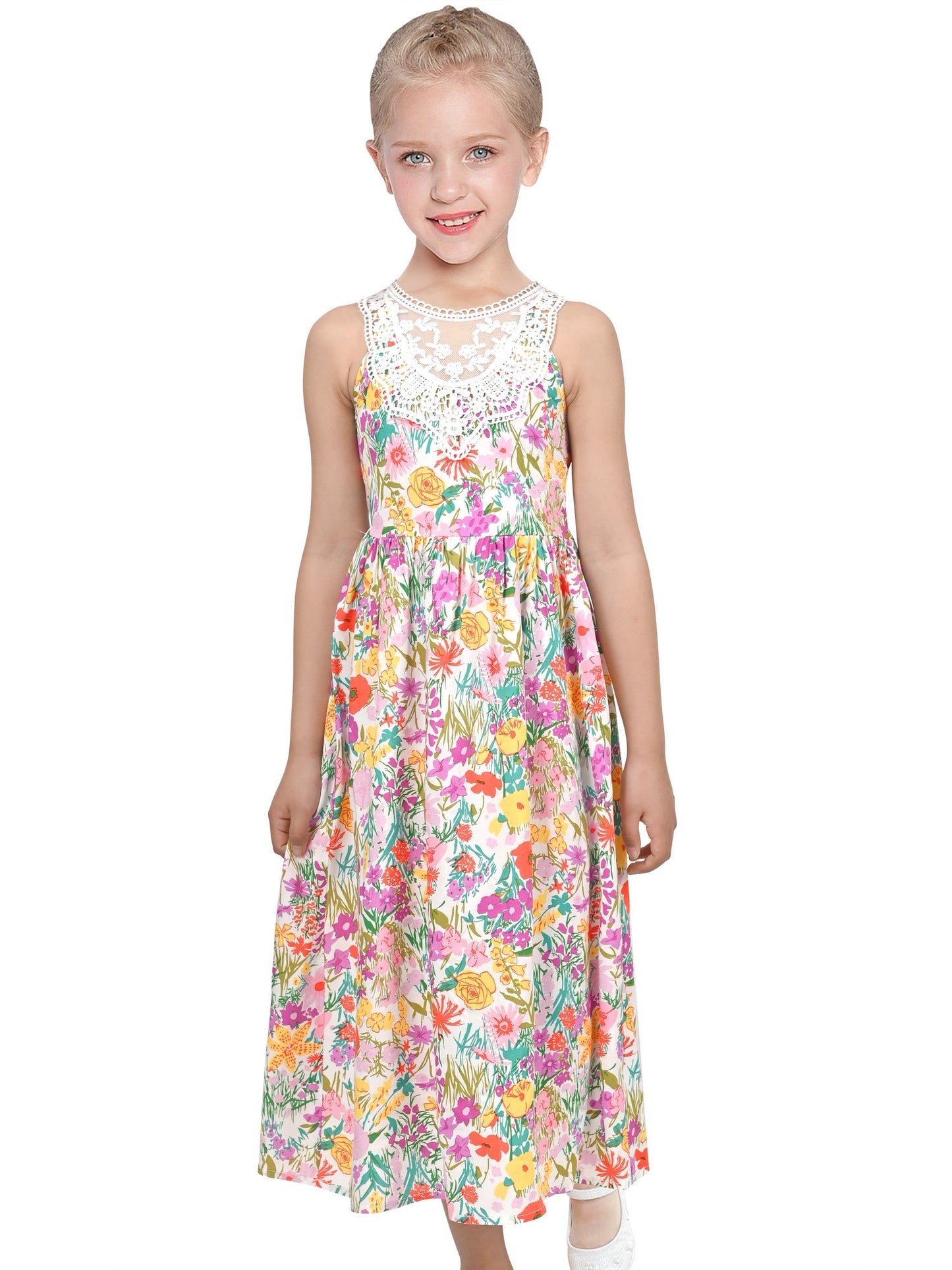 Girls Dress Tie Back Blue Butterfly Casual Dress Party Multi-Color