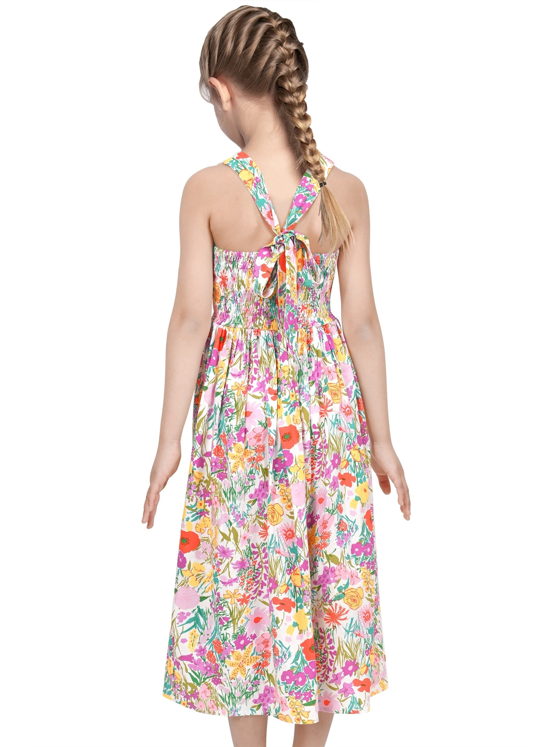 Girls Dress Tie Back Blue Butterfly Casual Dress Party Multi-Color