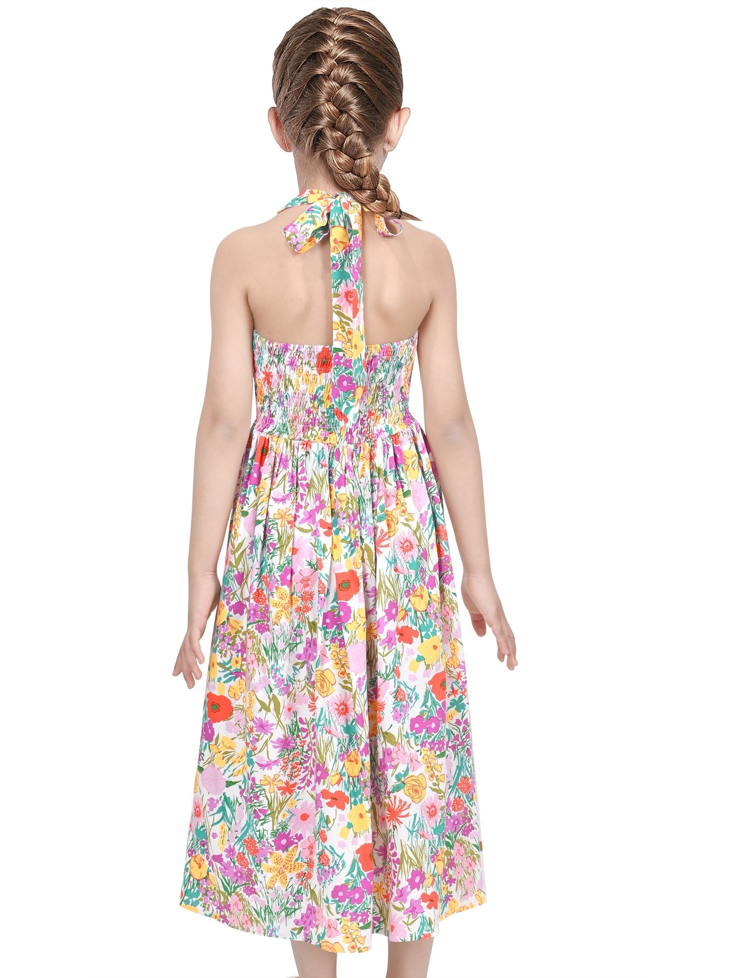 Girls Dress Tie Back Blue Butterfly Casual Dress Party Multi-Color