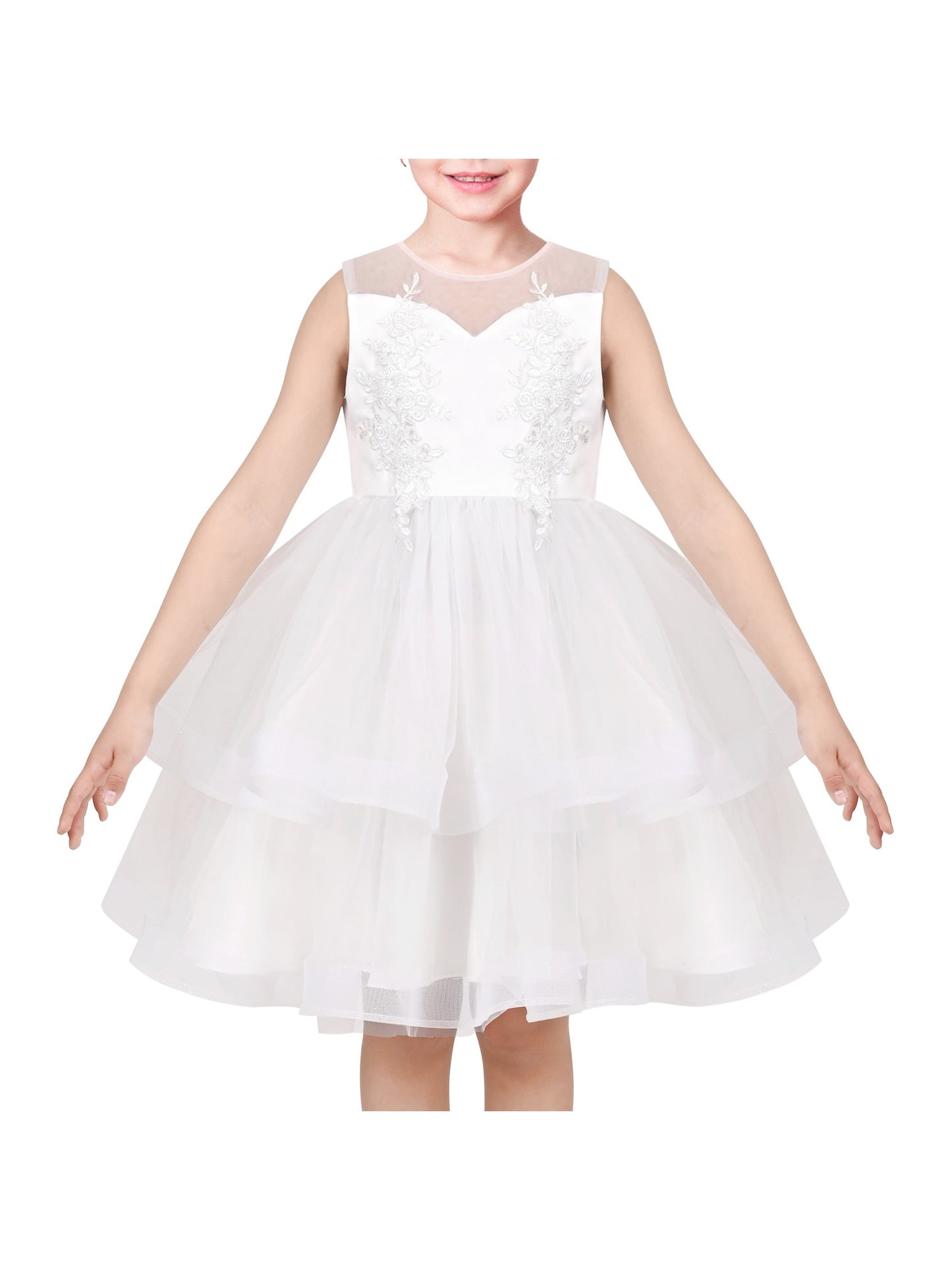 Flower Girls Dress White Wedding Pageant Bridesmaid Gown White