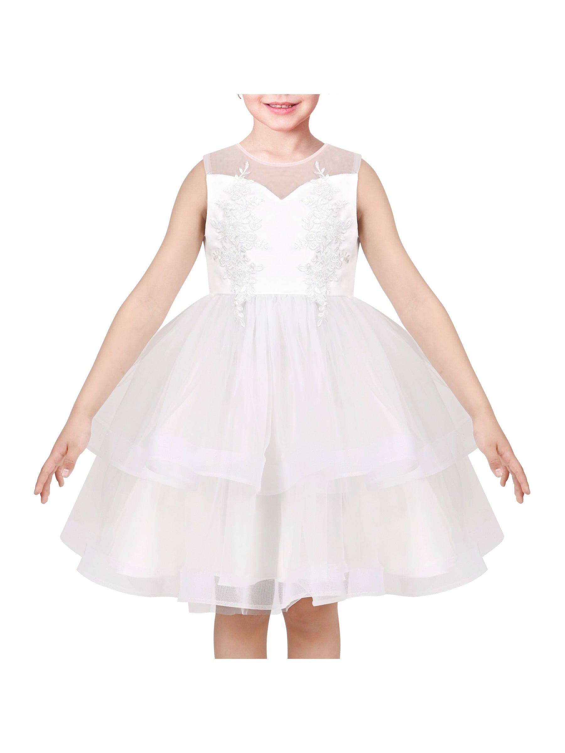 Flower Girls Dress White Wedding Pageant Bridesmaid Gown White