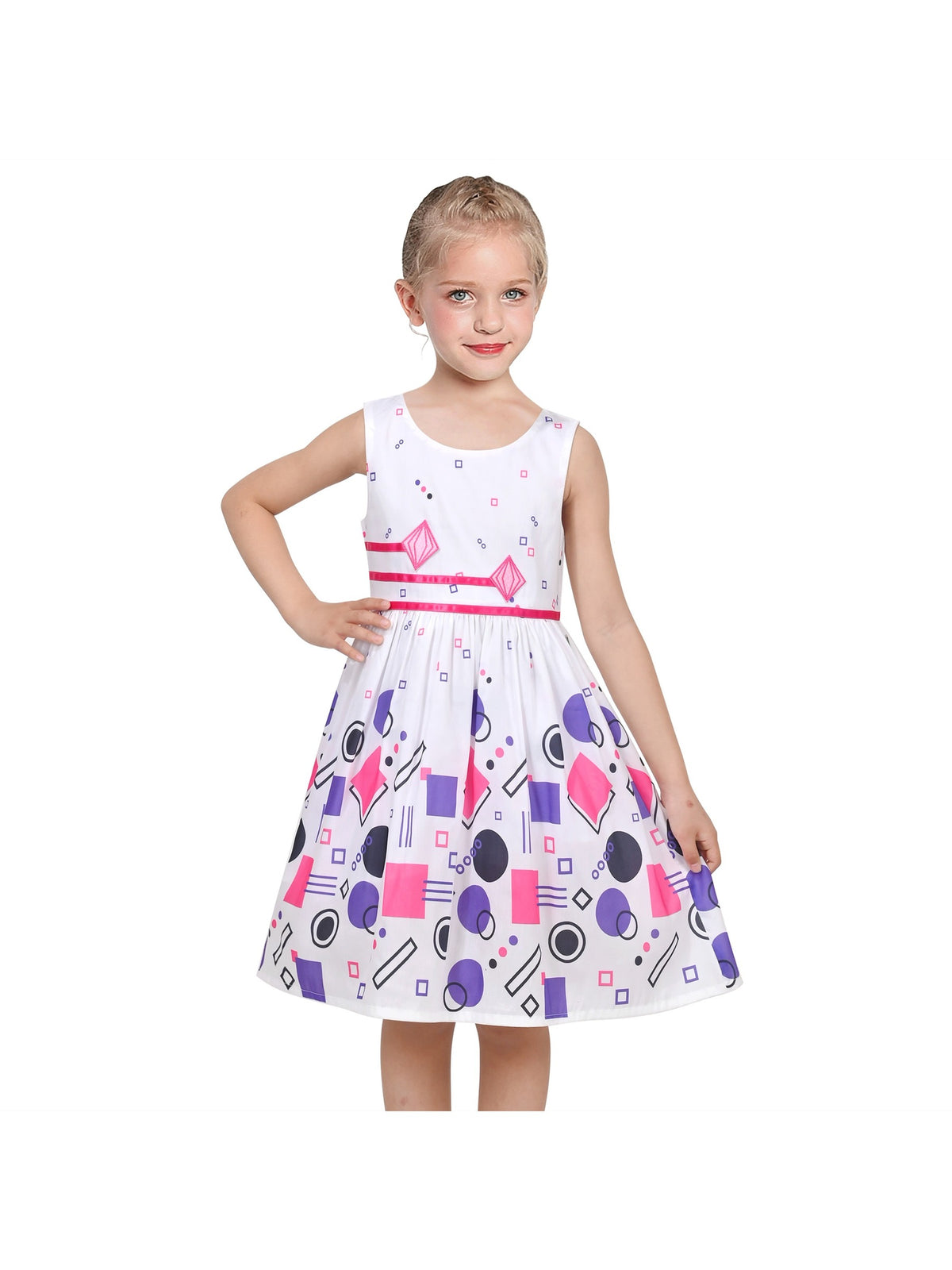 Girls Dress Brown Butterfly Double Bow Tie Party Kids Sundress - White Purple