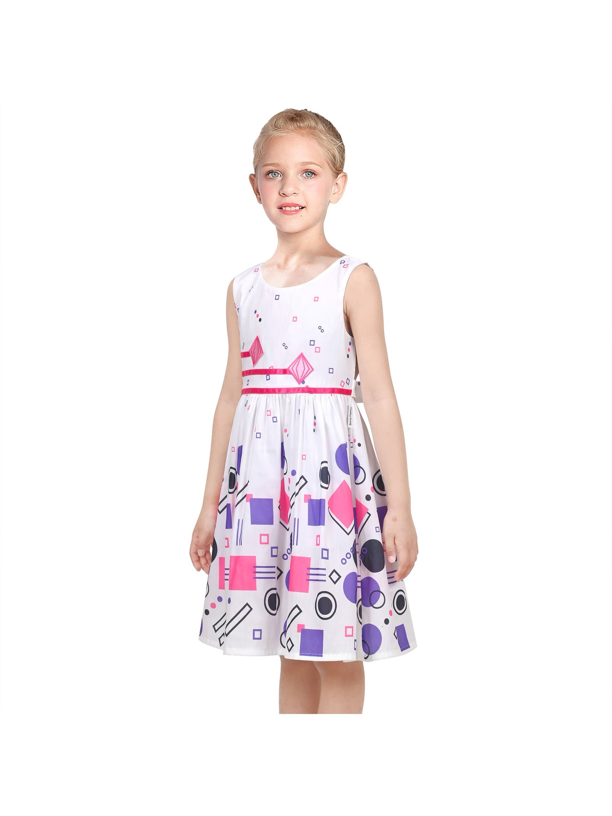 Girls Dress Brown Butterfly Double Bow Tie Party Kids Sundress - White Purple