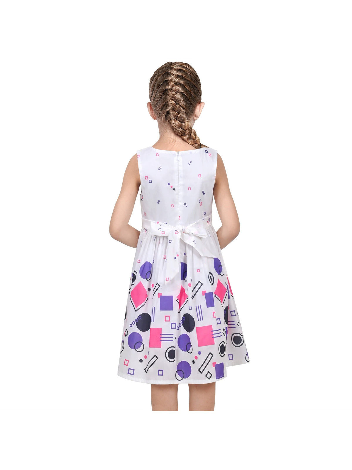 Girls Dress Brown Butterfly Double Bow Tie Party Kids Sundress - White Purple