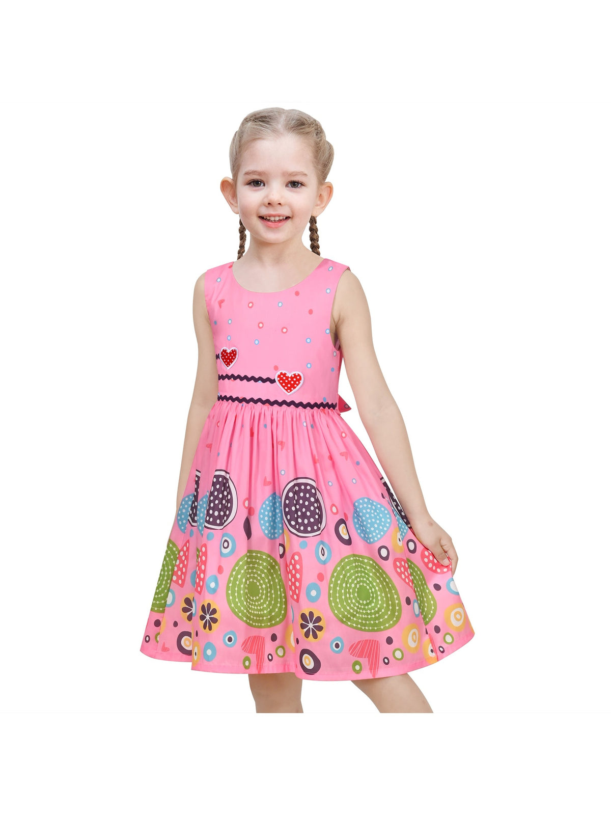 Girls Dress Brown Butterfly Double Bow Tie Party Kids Sundress - Pink Green
