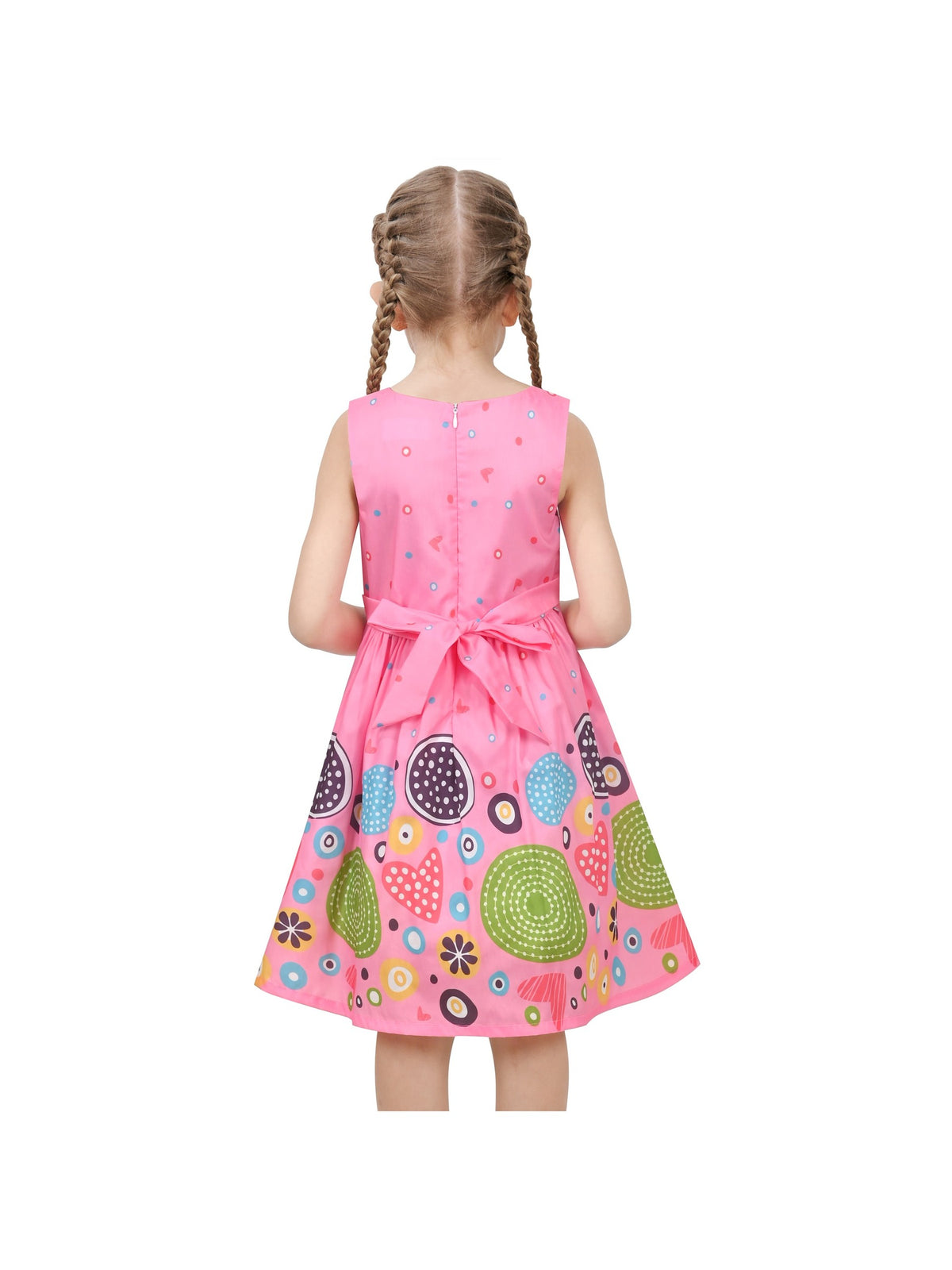 Girls Dress Brown Butterfly Double Bow Tie Party Kids Sundress - Pink Green