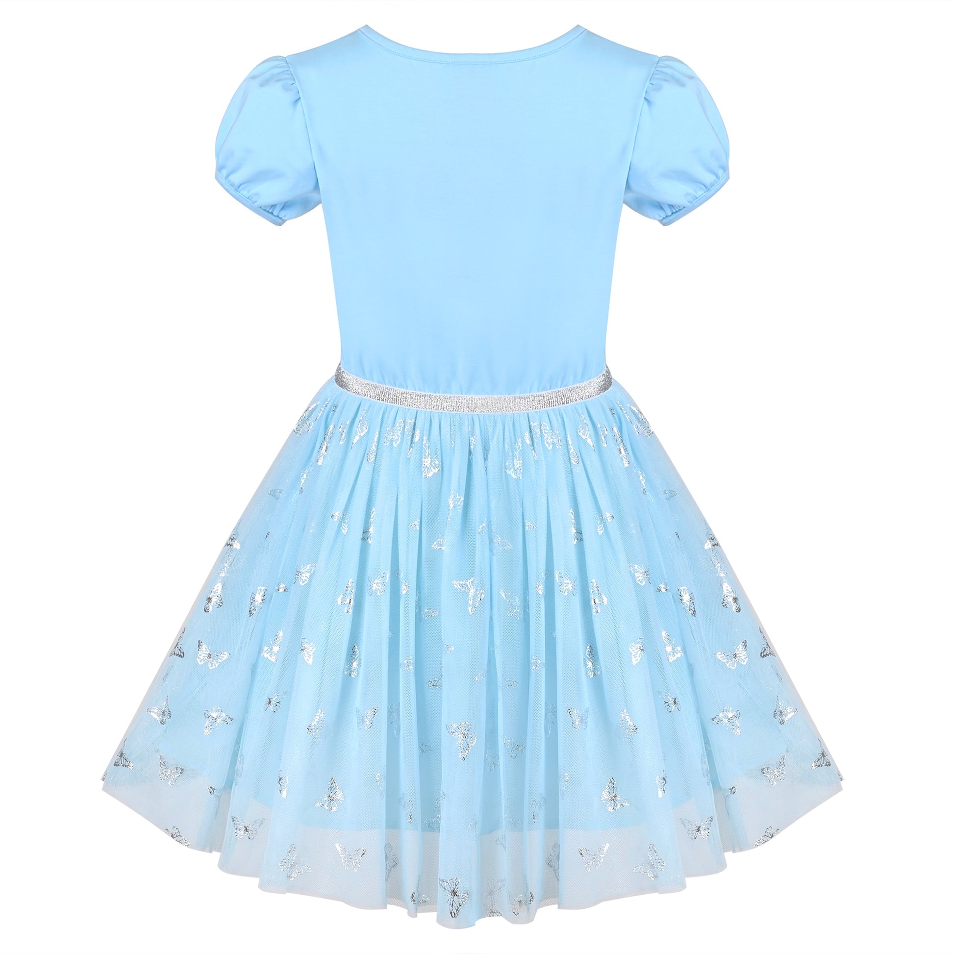 Girls Dress Dancing Girl Print Tutu Short Sleeve Sundress Blue