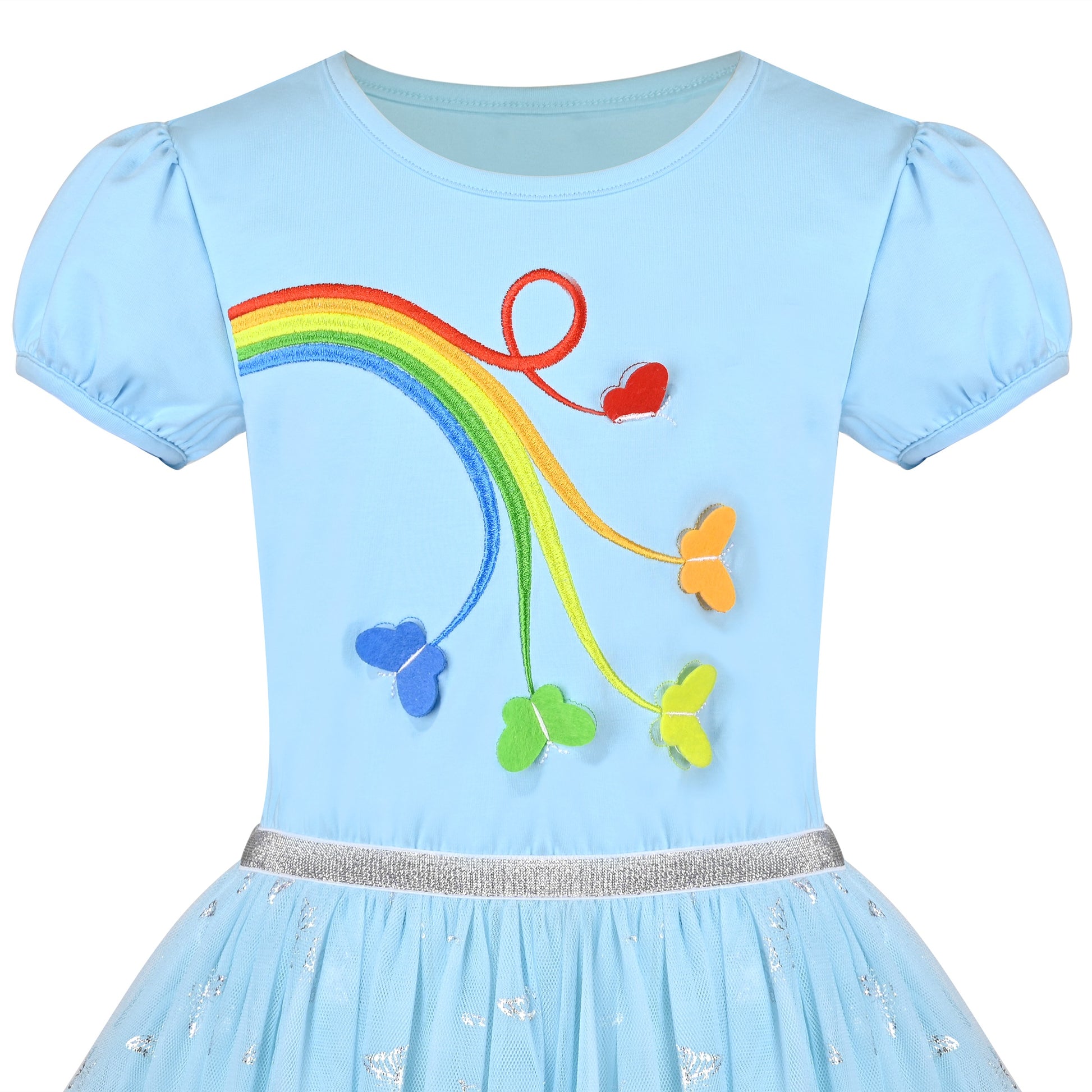 Girls Dress Dancing Girl Print Tutu Short Sleeve Sundress Blue