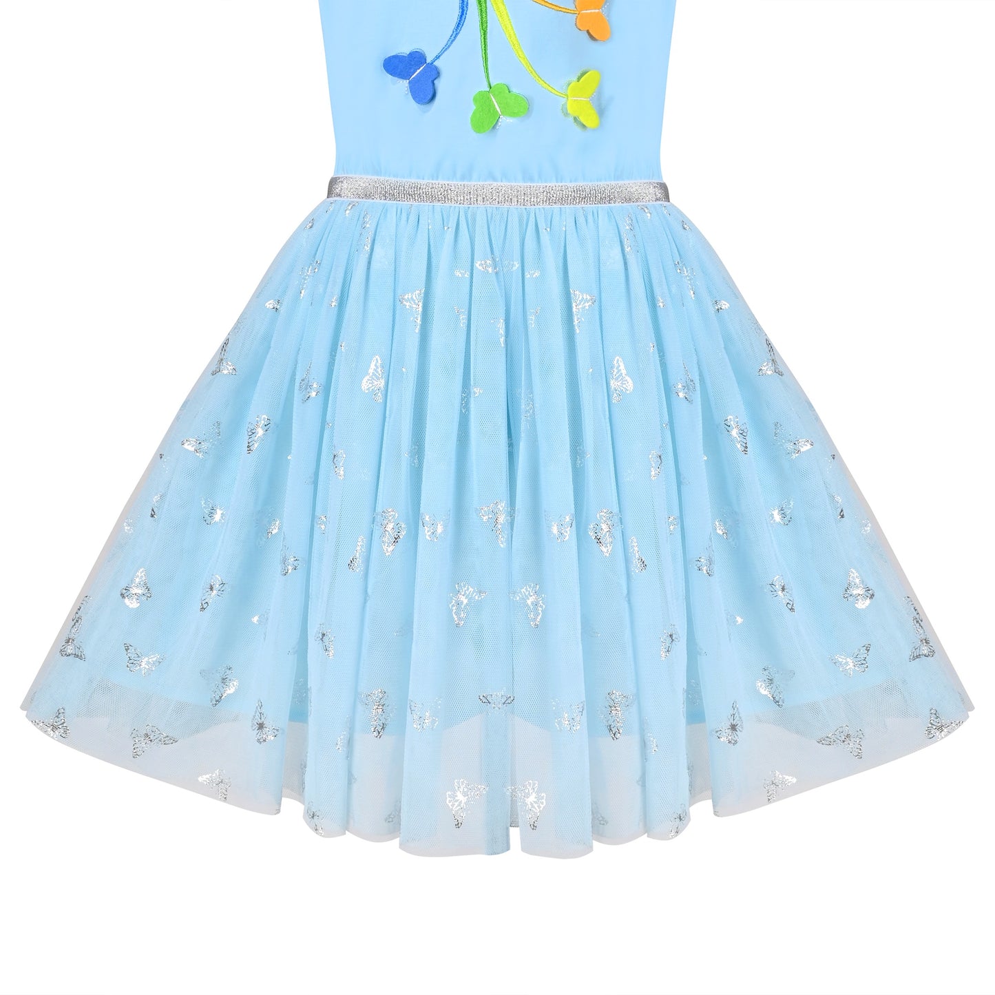 Girls Dress Dancing Girl Print Tutu Short Sleeve Sundress Blue