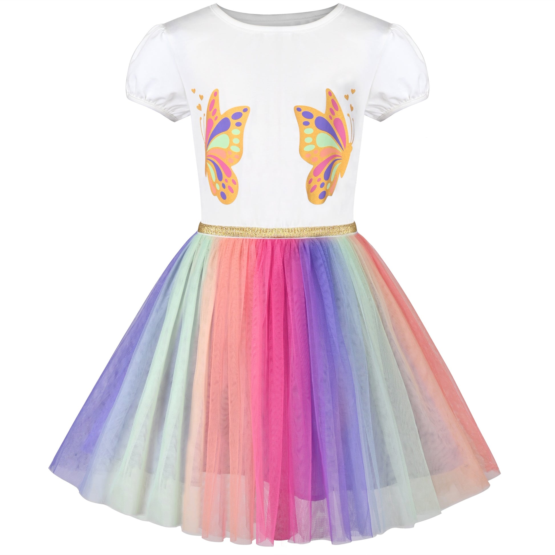 Girls Dress Dancing Girl Print Tutu Short Sleeve Sundress Multi-Color