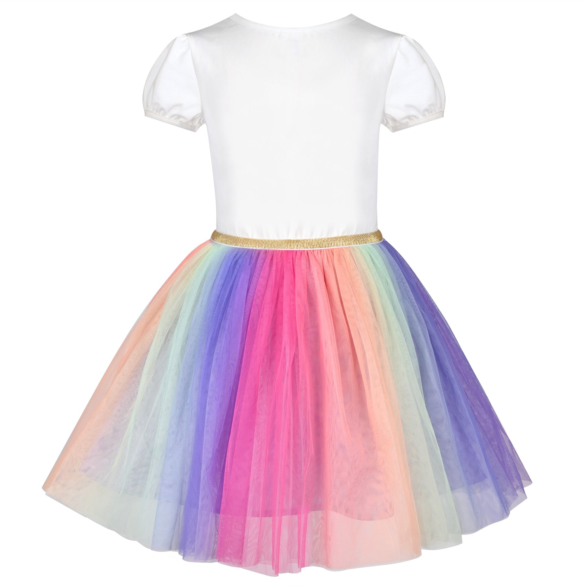 Girls Dress Dancing Girl Print Tutu Short Sleeve Sundress Multi-Color