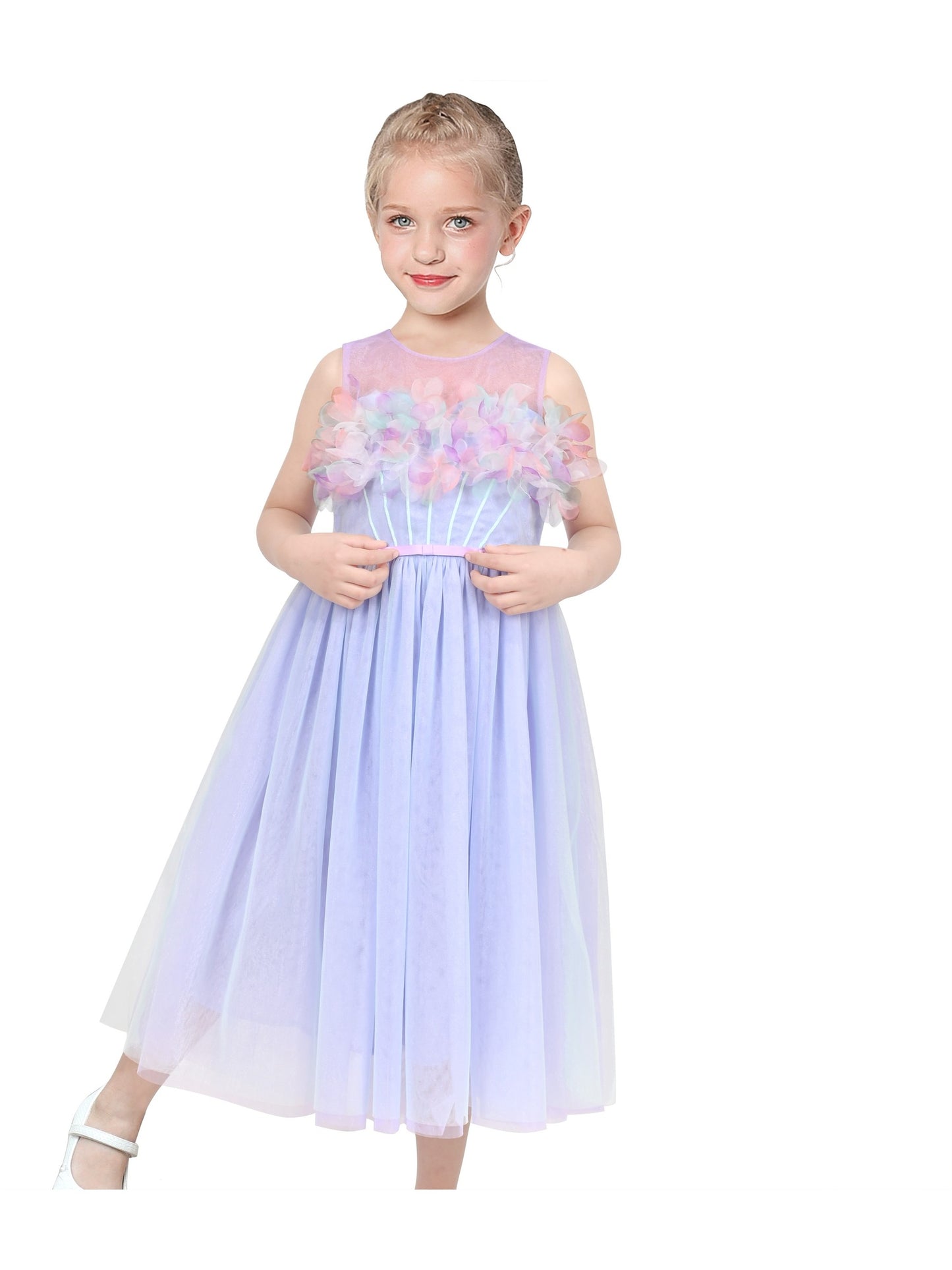 Girls Dress One Shoulder Rose Flower Dancing Ball Gown Purple