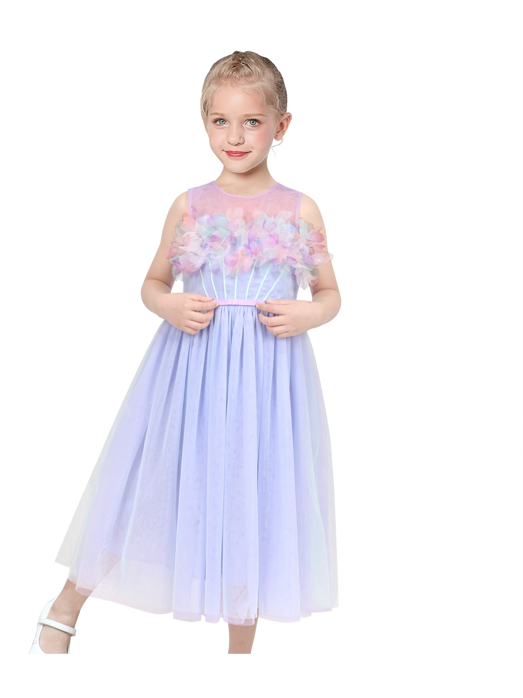 Girls Dress One Shoulder Rose Flower Dancing Ball Gown Purple