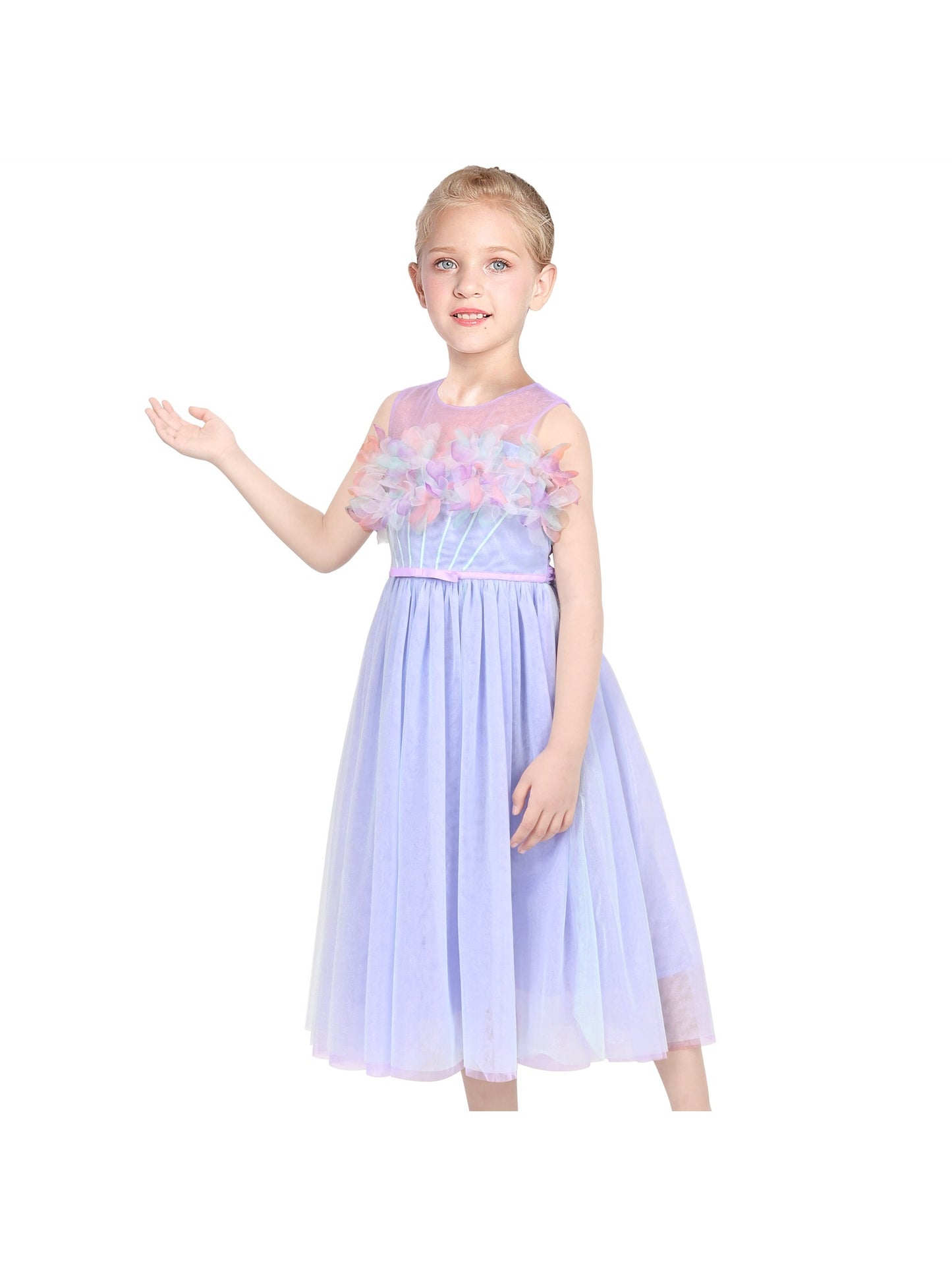 Girls Dress One Shoulder Rose Flower Dancing Ball Gown Purple