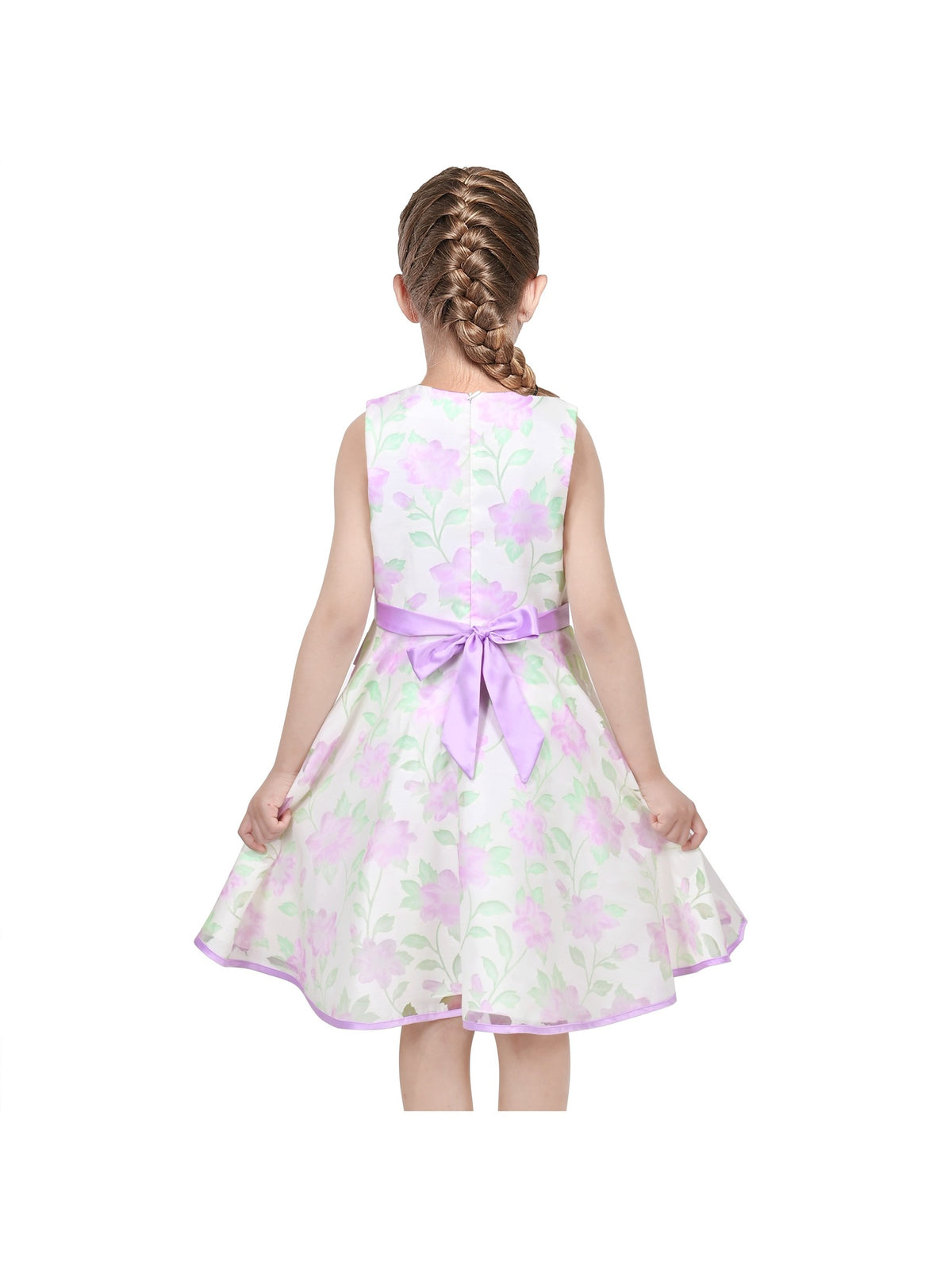 3 Layers Girls Dress Pink Flower Wave Pageant Wedding Kids Clothing - Light Purple