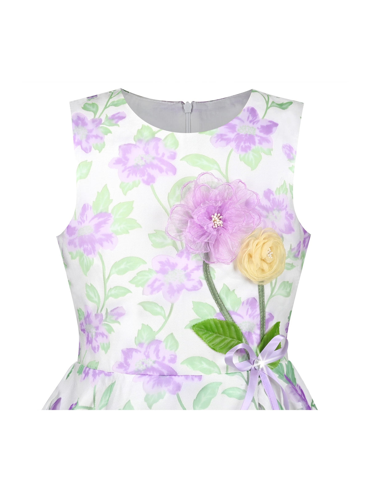3 Layers Girls Dress Pink Flower Wave Pageant Wedding Kids Clothing - Light Purple