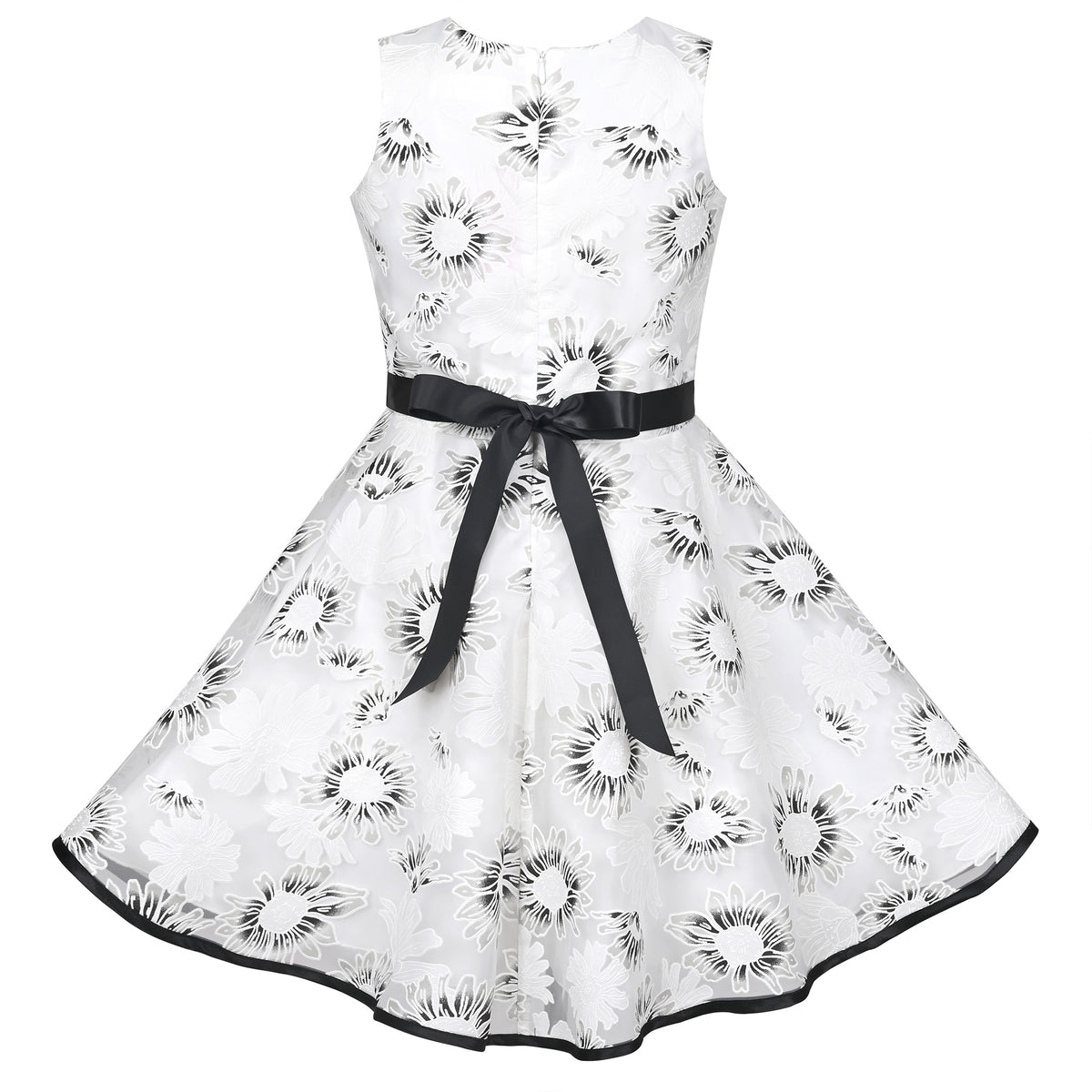 3 Layers Girls Dress Pink Flower Wave Pageant Wedding Kids Clothing - Black Floral