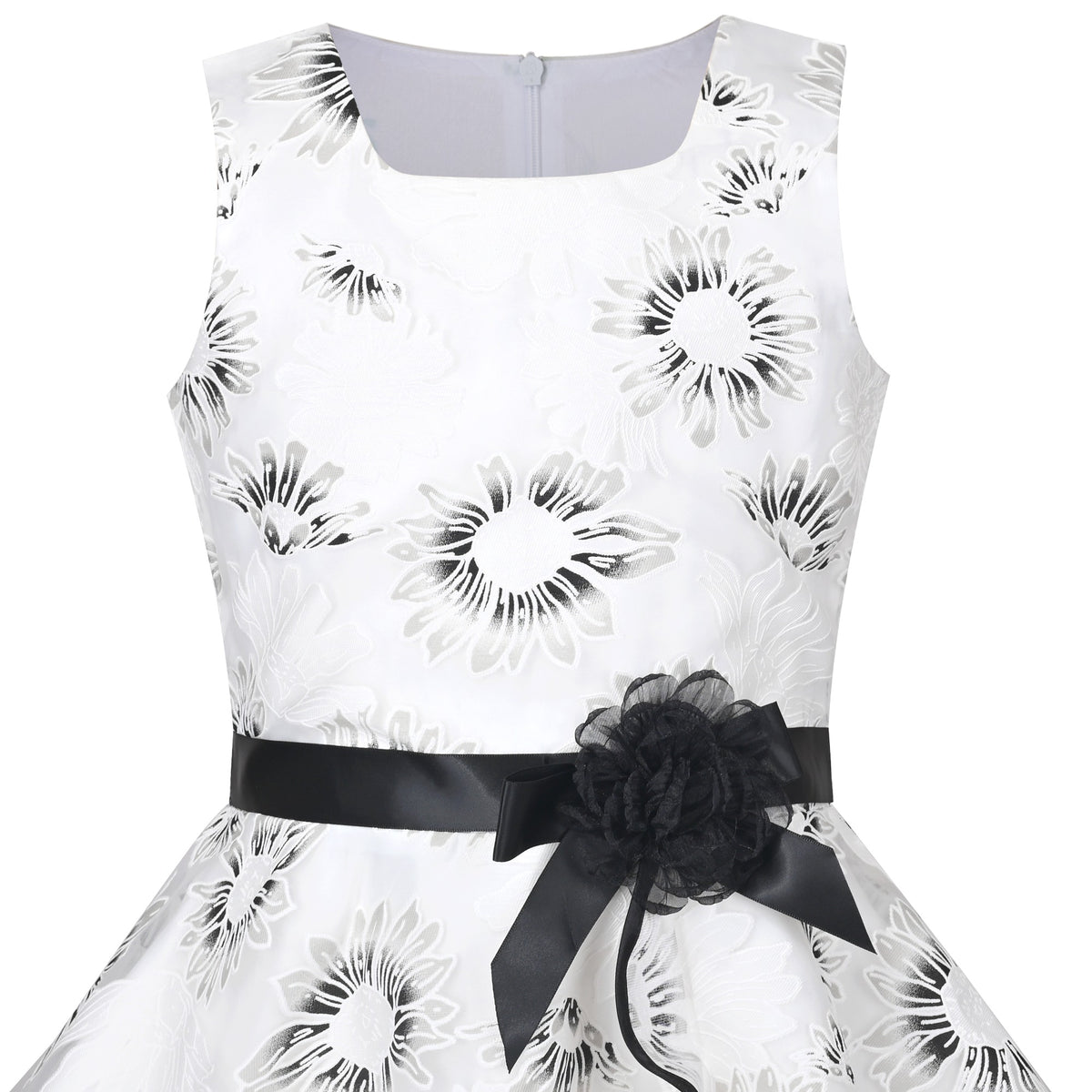 3 Layers Girls Dress Pink Flower Wave Pageant Wedding Kids Clothing - Black Floral