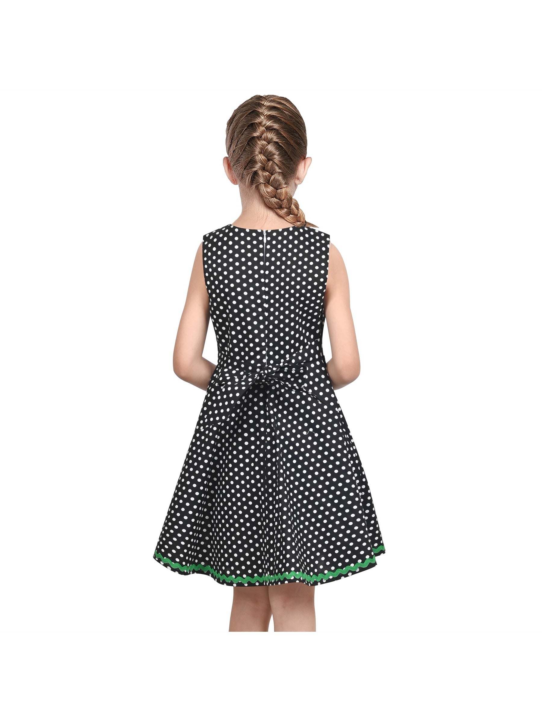 Girls Dress Black Polka Dot Daisy Flower Embroidery Everyday Summer Black