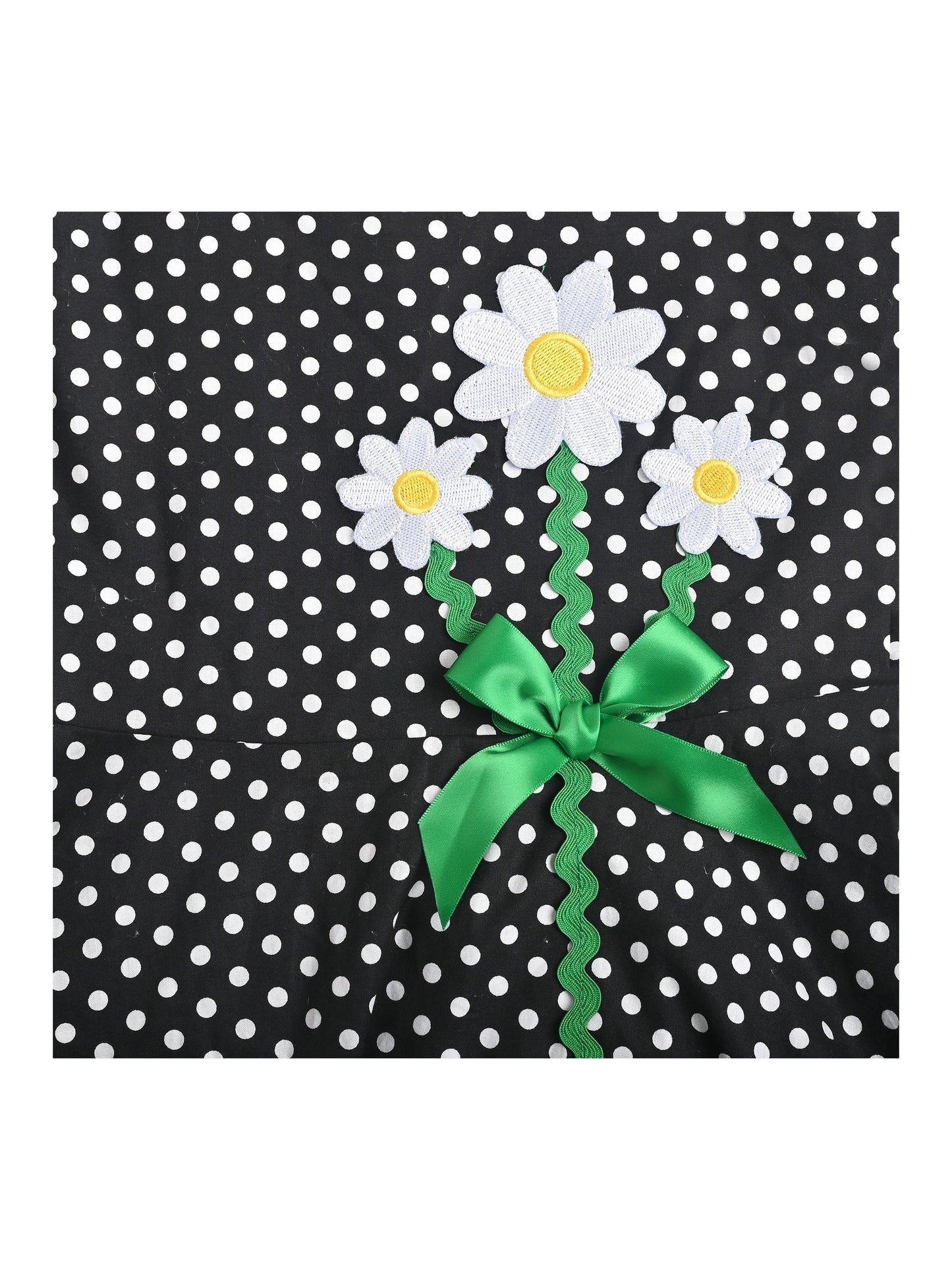Girls Dress Black Polka Dot Daisy Flower Embroidery Everyday Summer Black