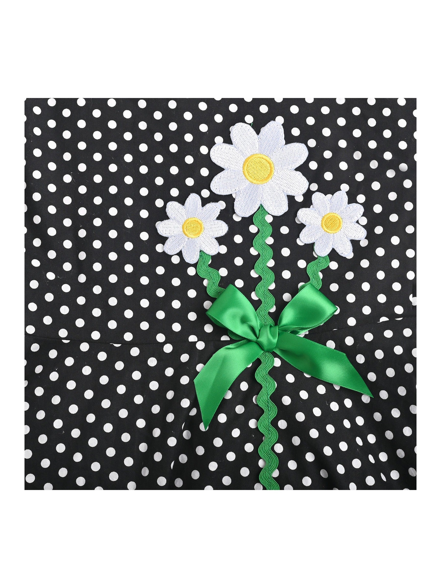 Girls Dress Black Polka Dot Daisy Flower Embroidery Everyday Summer Black