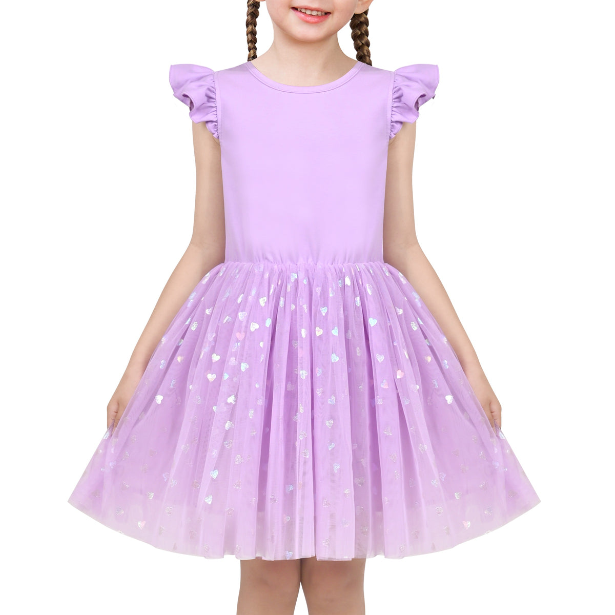 Girls Dress Tutu Skirt Cake Layered Grey Suspender Shiny Star Sleeveless - Purple Sequin