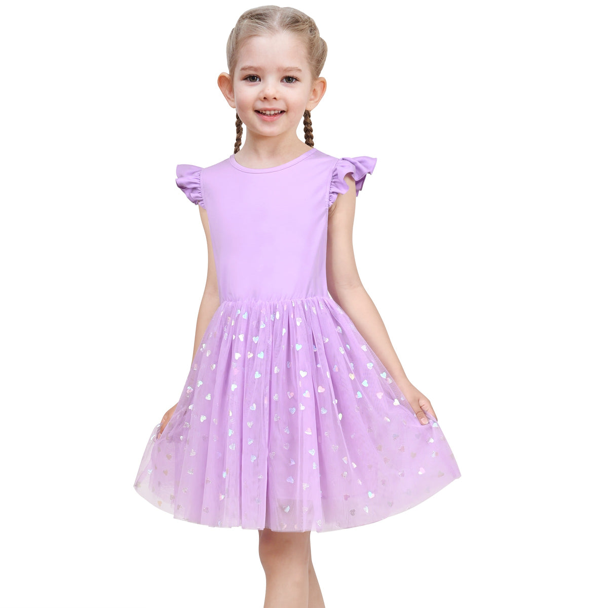 Girls Dress Tutu Skirt Cake Layered Grey Suspender Shiny Star Sleeveless - Purple Sequin