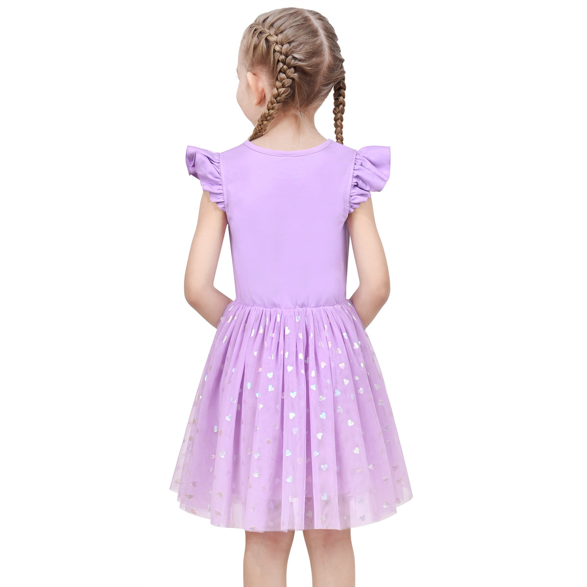 Girls Dress Tutu Skirt Cake Layered Grey Suspender Shiny Star Sleeveless - Purple Sequin