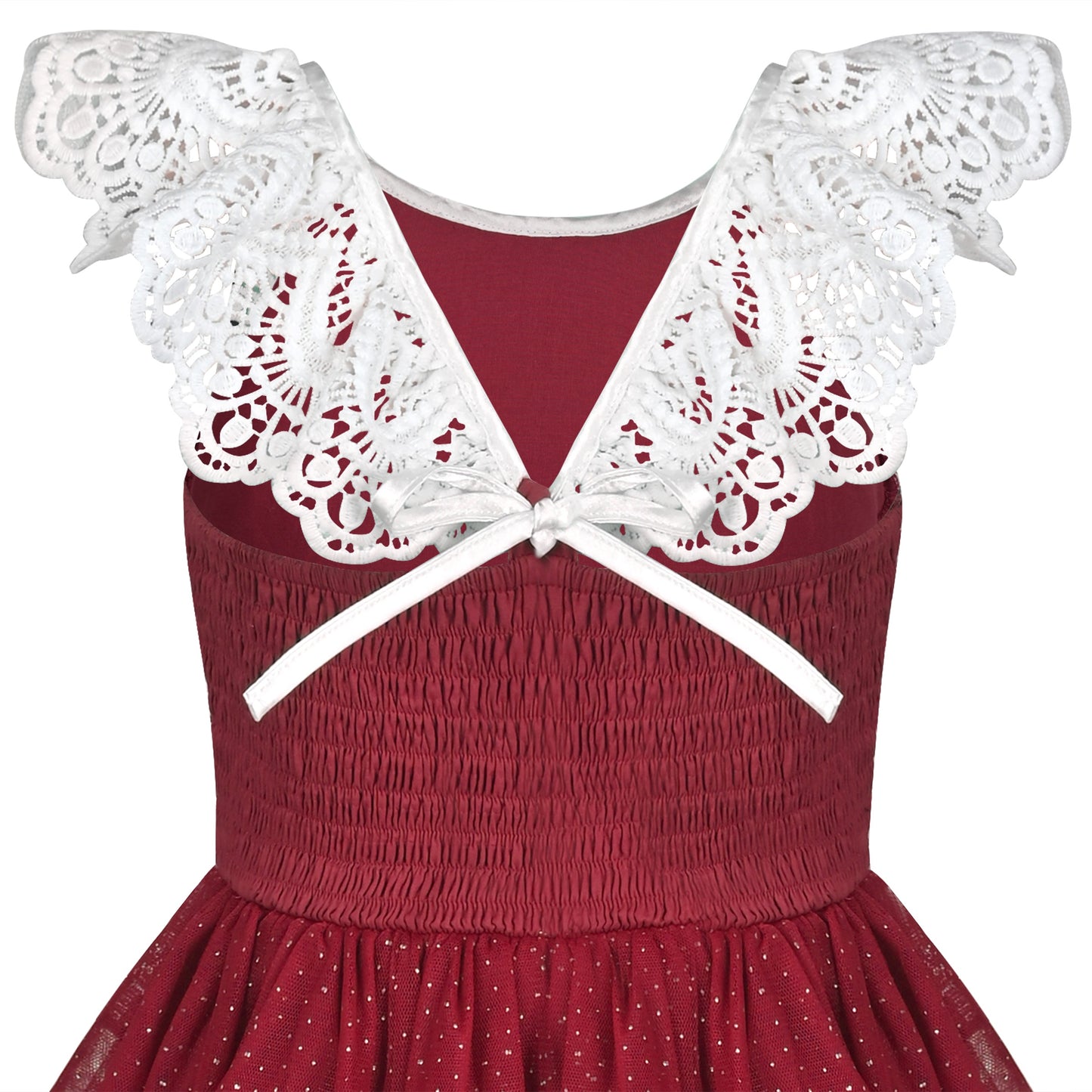 Girls Dress Rose Red Lace Tulle Hollow Elegant Party Pageant Ceremony Red