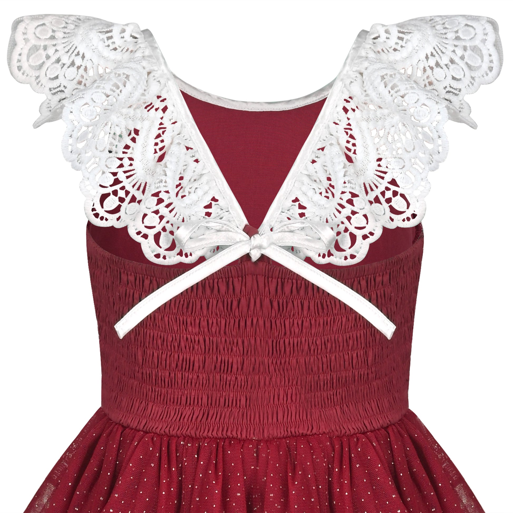 Girls Dress Rose Red Lace Tulle Hollow Elegant Party Pageant Ceremony Red