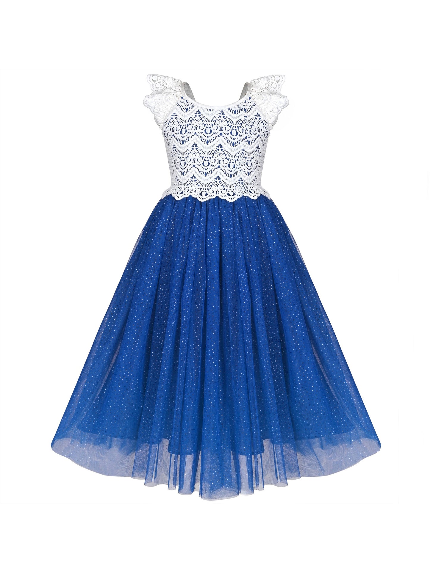 Girls Dress Rose Red Lace Tulle Hollow Elegant Party Pageant Ceremony Blue