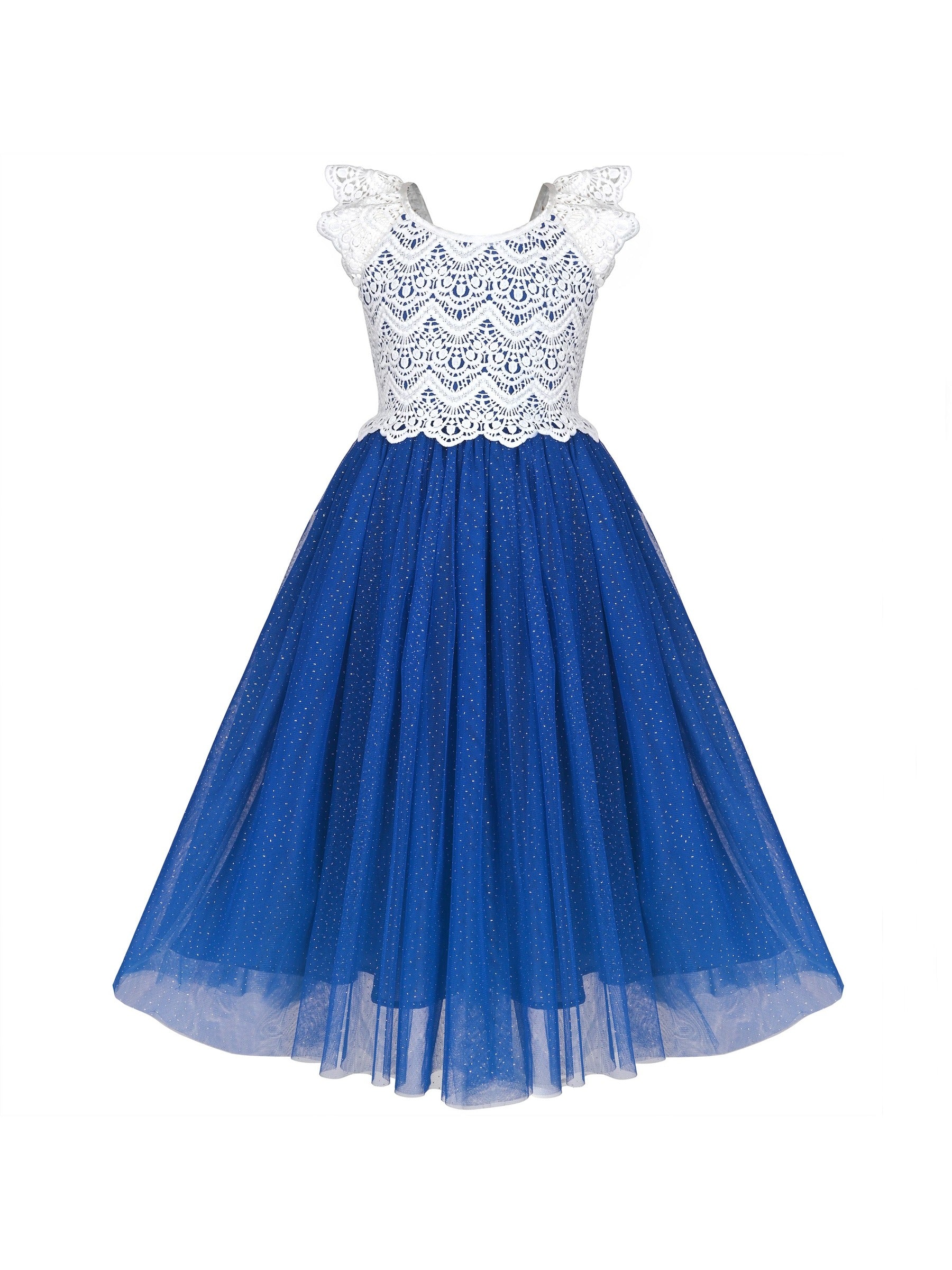 Girls Dress Rose Red Lace Tulle Hollow Elegant Party Pageant Ceremony Blue