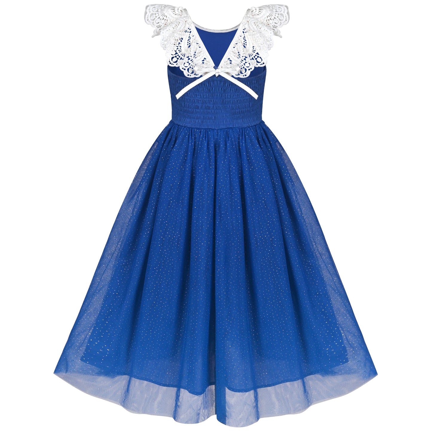 Girls Dress Rose Red Lace Tulle Hollow Elegant Party Pageant Ceremony Blue