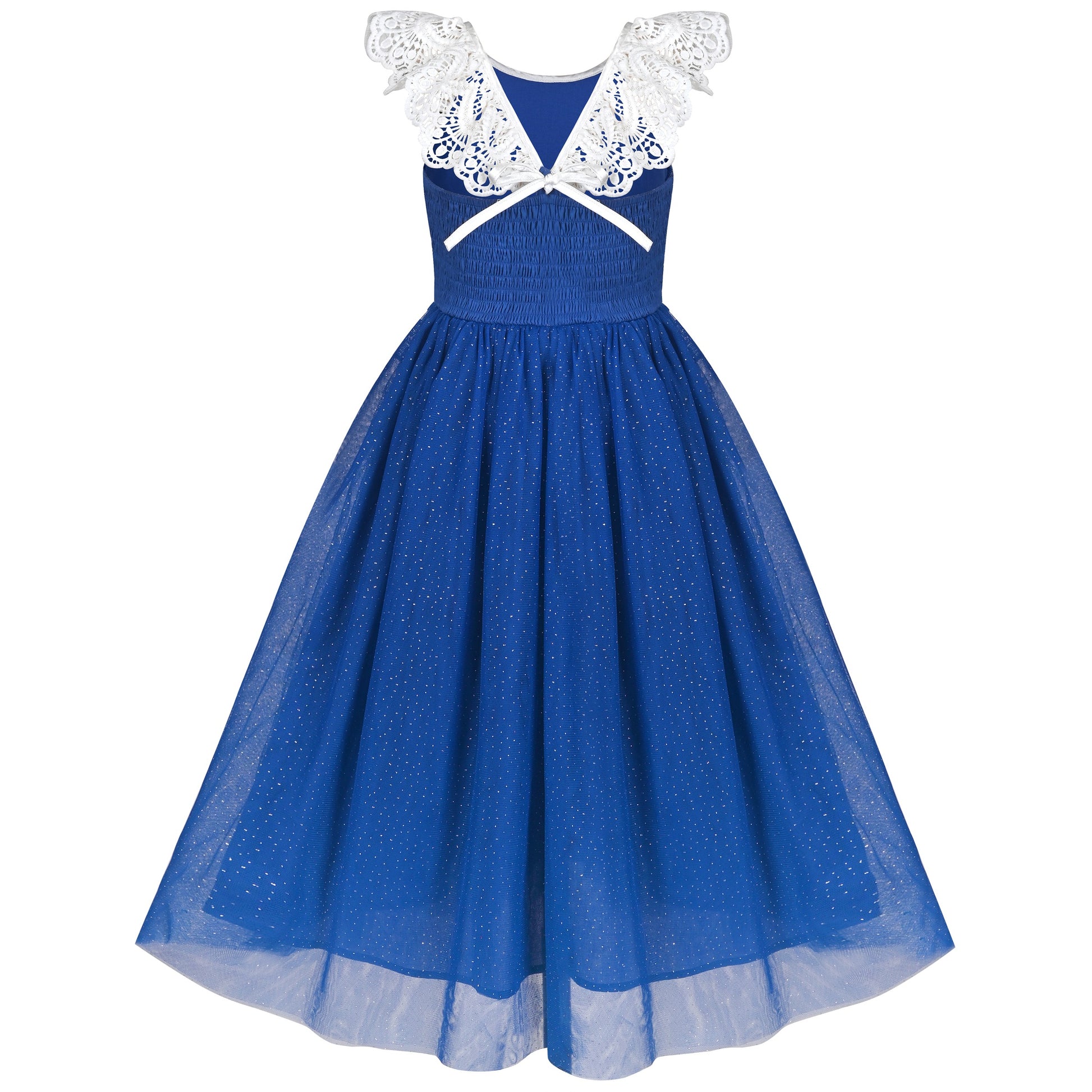 Girls Dress Rose Red Lace Tulle Hollow Elegant Party Pageant Ceremony Blue